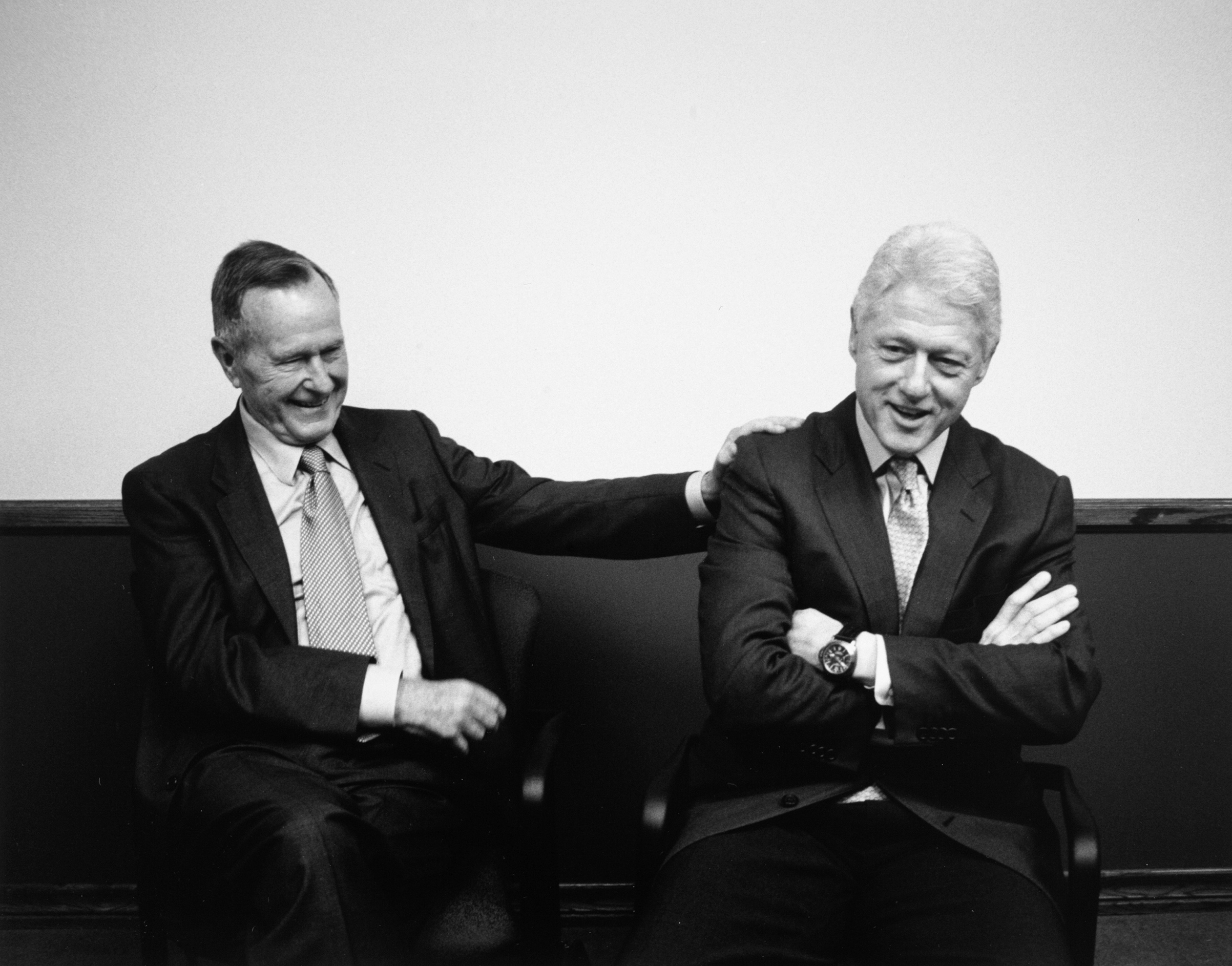 Behind the scenes with former Presidents George H.W. Bush and Bill Clinton coming together to raise money for Katrina  at the University of New Orleans, 2005.