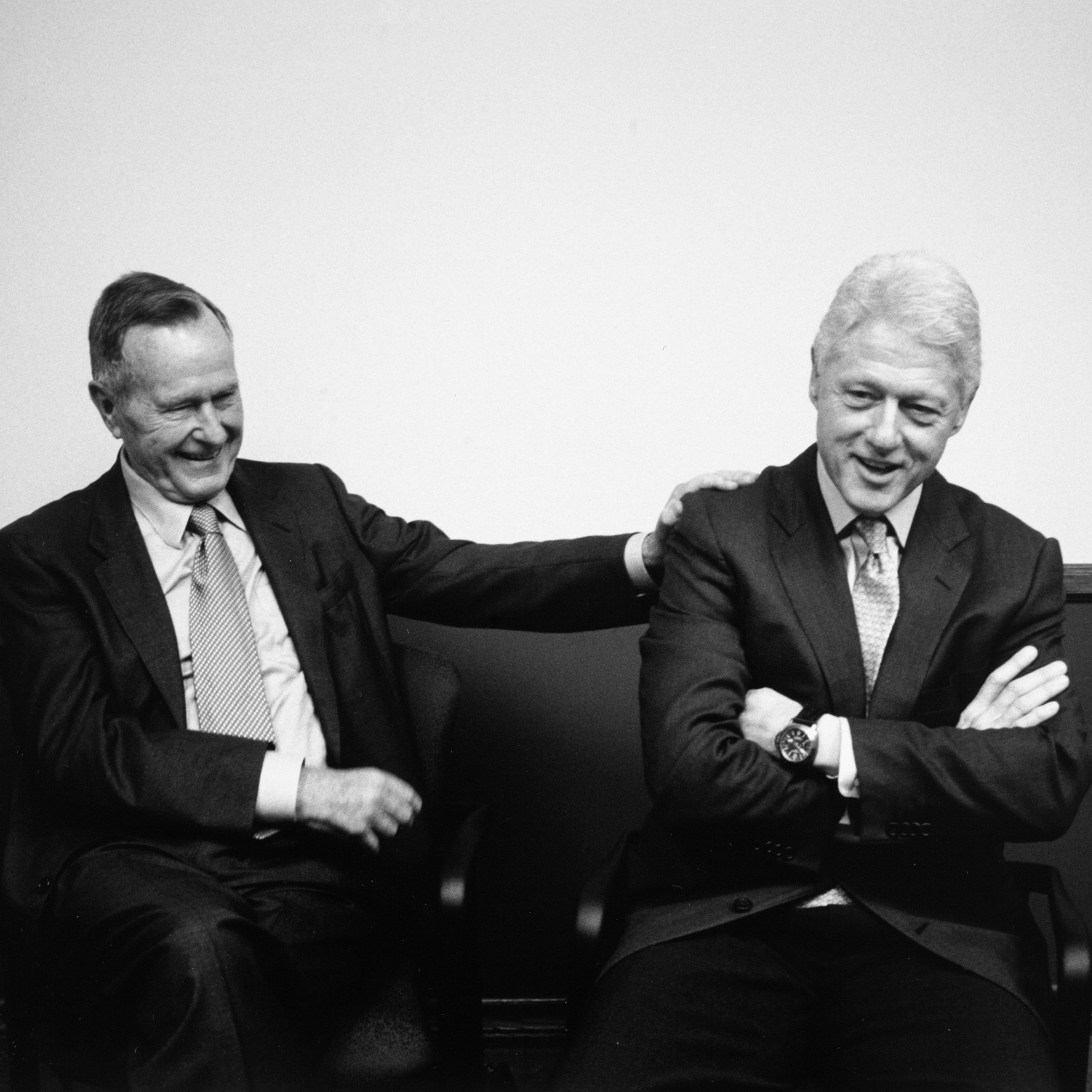 Behind the scenes with former Presidents George H.W. Bush and Bill Clinton coming together to raise money for Katrina at the University of New Orleans, 2005.