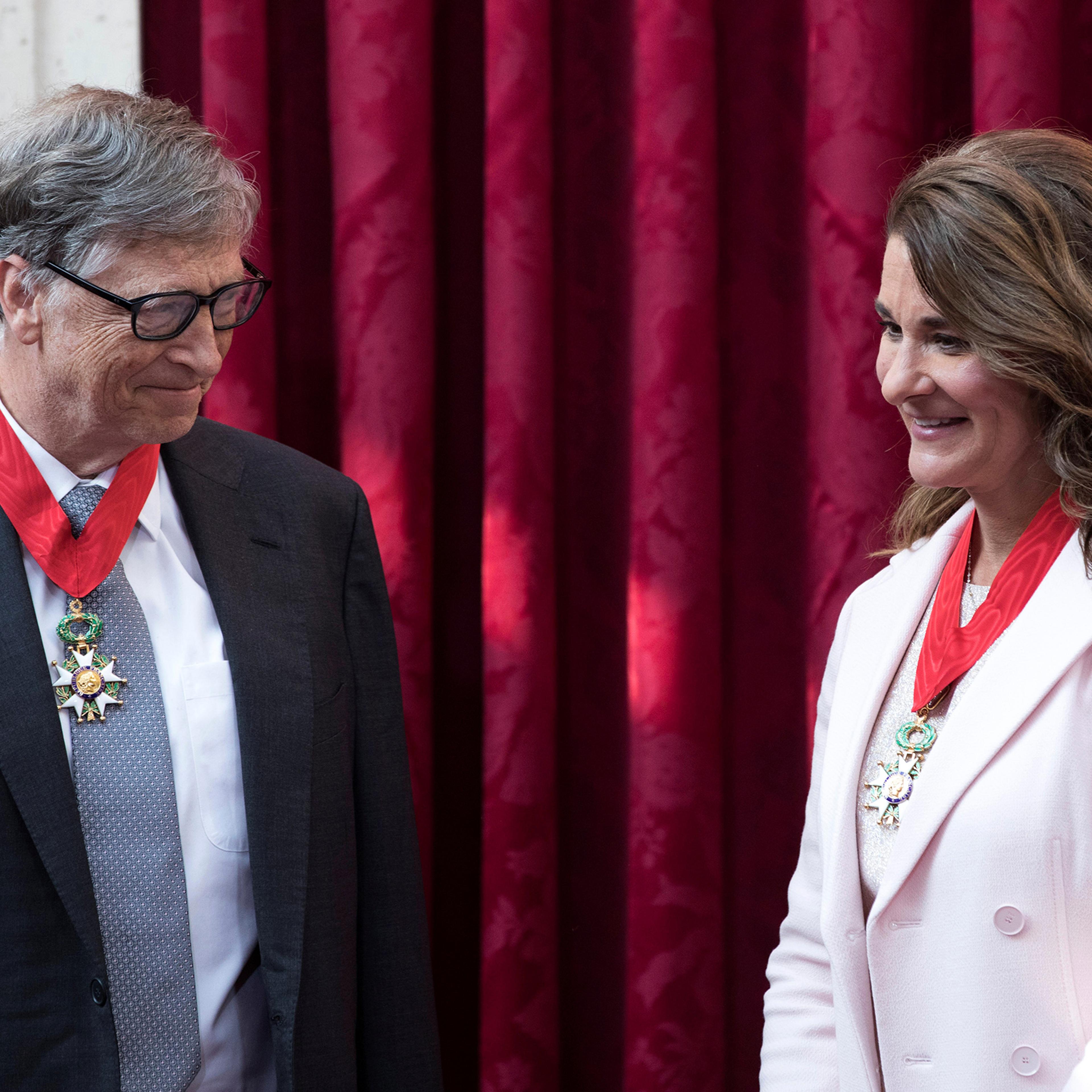 Bill Gates and Melinda Gates after being awarded Commanders of the Legion of Honor at the Élysée Palace in Paris on April 21, 2017.