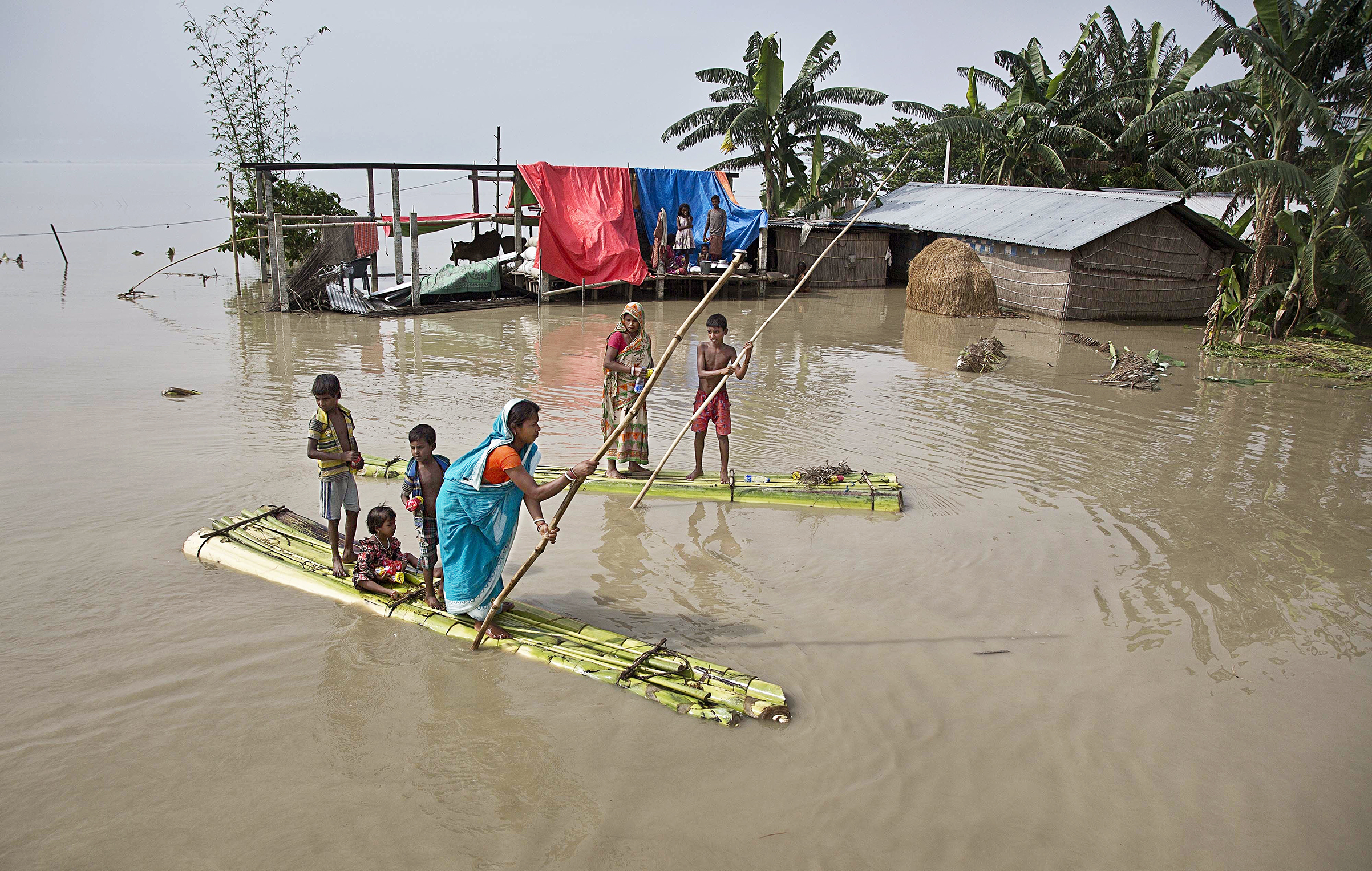 The Brahmaputra River gets severely flooded during monsoon season every year.