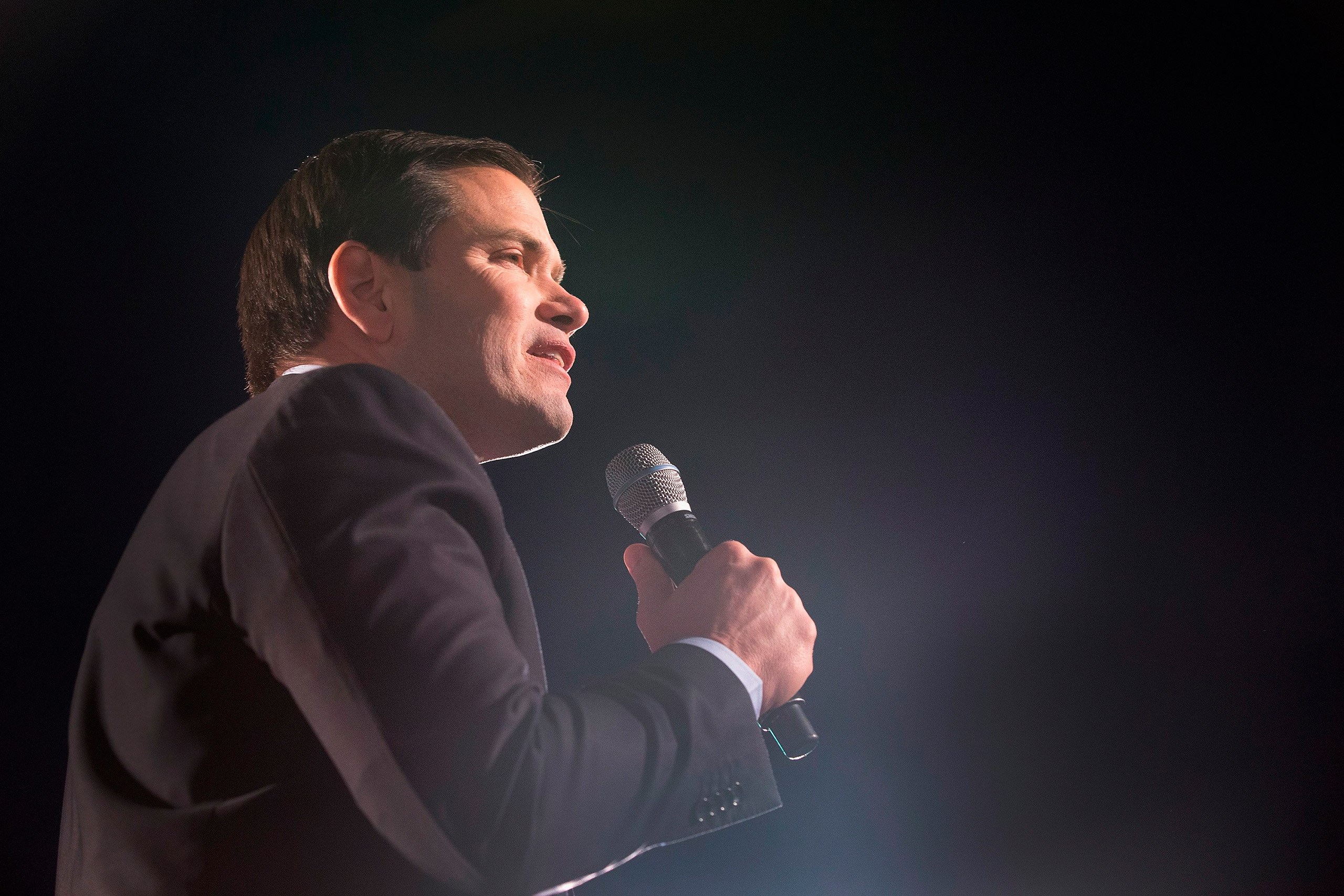 Republican presidential candidate Sen. Marco Rubio speaks during a campaign rally at the Space and Rocket Center in Huntsville, Ala., Feb. 27, 2016.