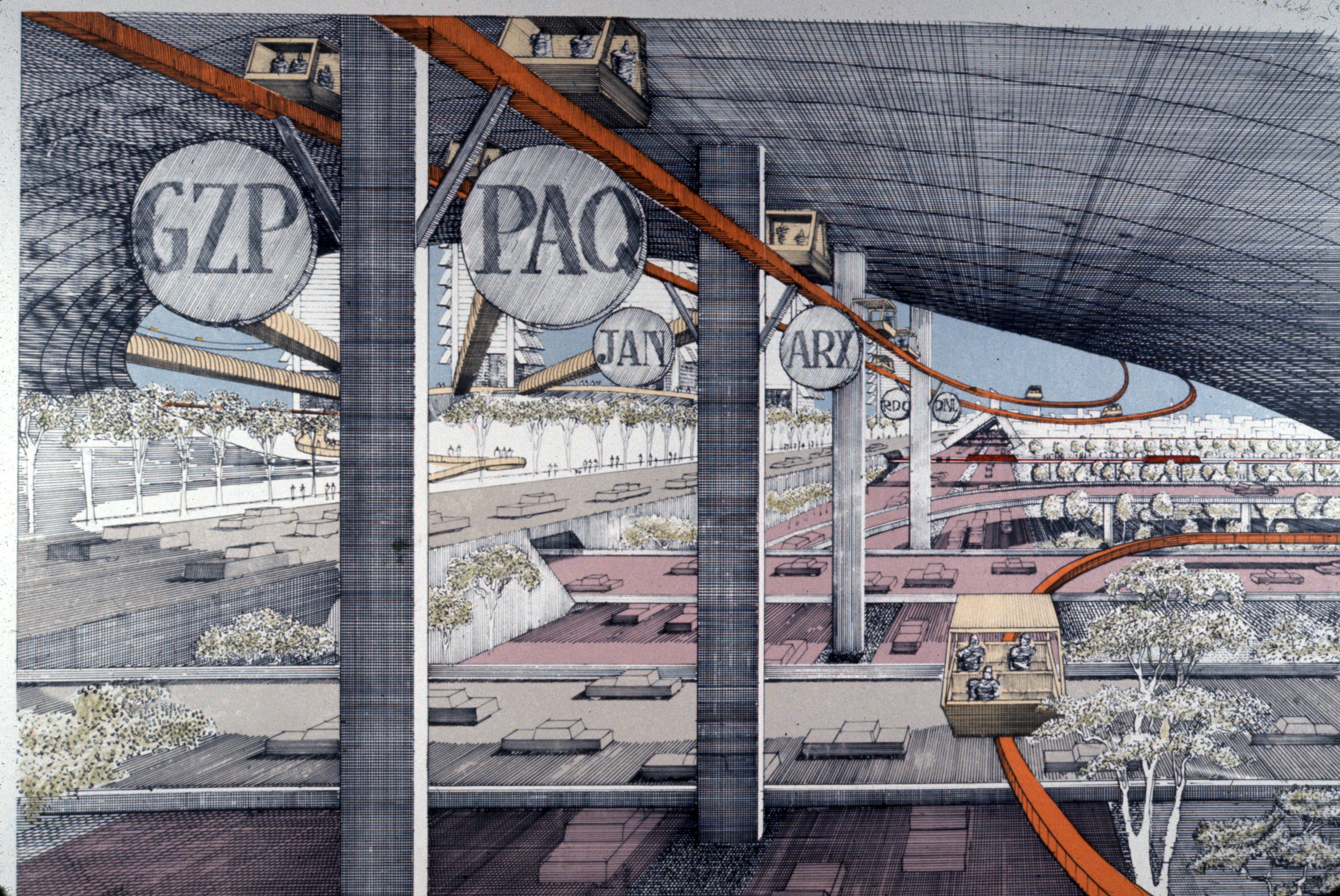 Concept renderings of Robert Moses' proposed LOMEX (Lower Manhattan Expressway).