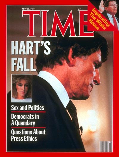The May 18, 1987, cover of TIME featured Gary Hart, the Colorado Senator who was considered the frontrunner for the 1988 Democratic presidential nomination until he had to drop out of the race when it was revealed that he had an extramarital affair. 