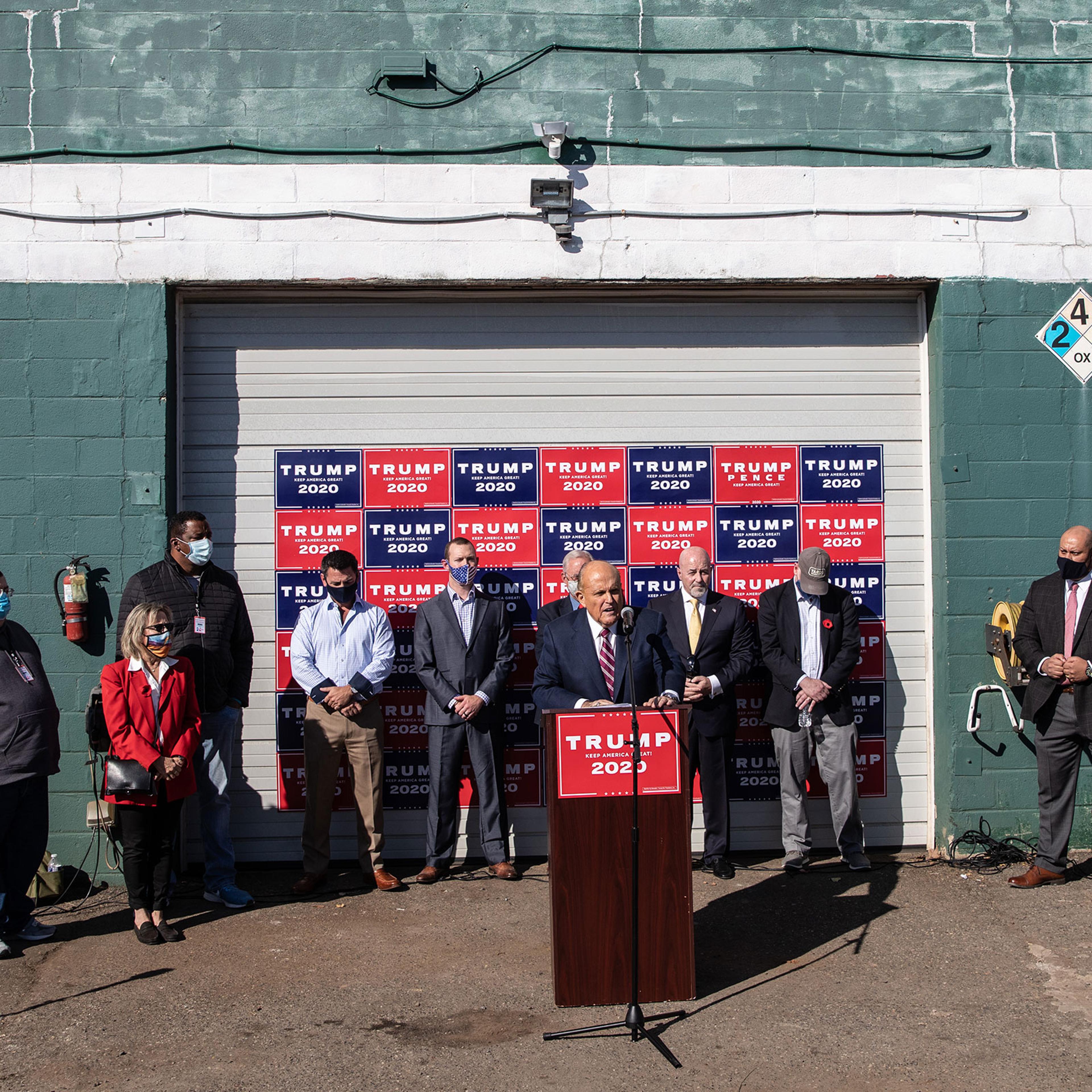 Rudy Giuliani speaks at a press conference in Philadelphia, on Nov. 7.