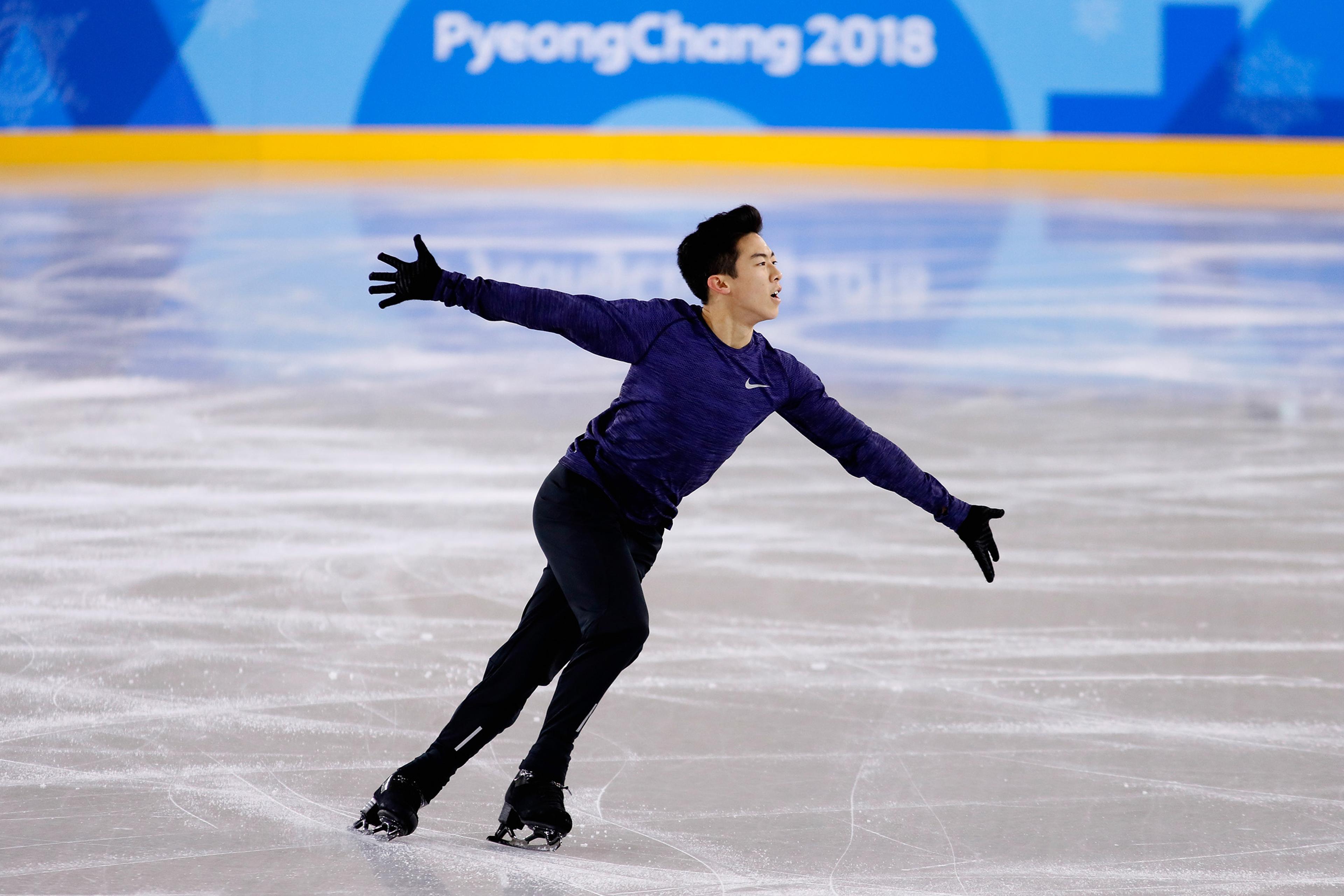 Nathan Chen trains during Figure Skating practice ahead of PyeongChang 2018 Winter Olympic Games