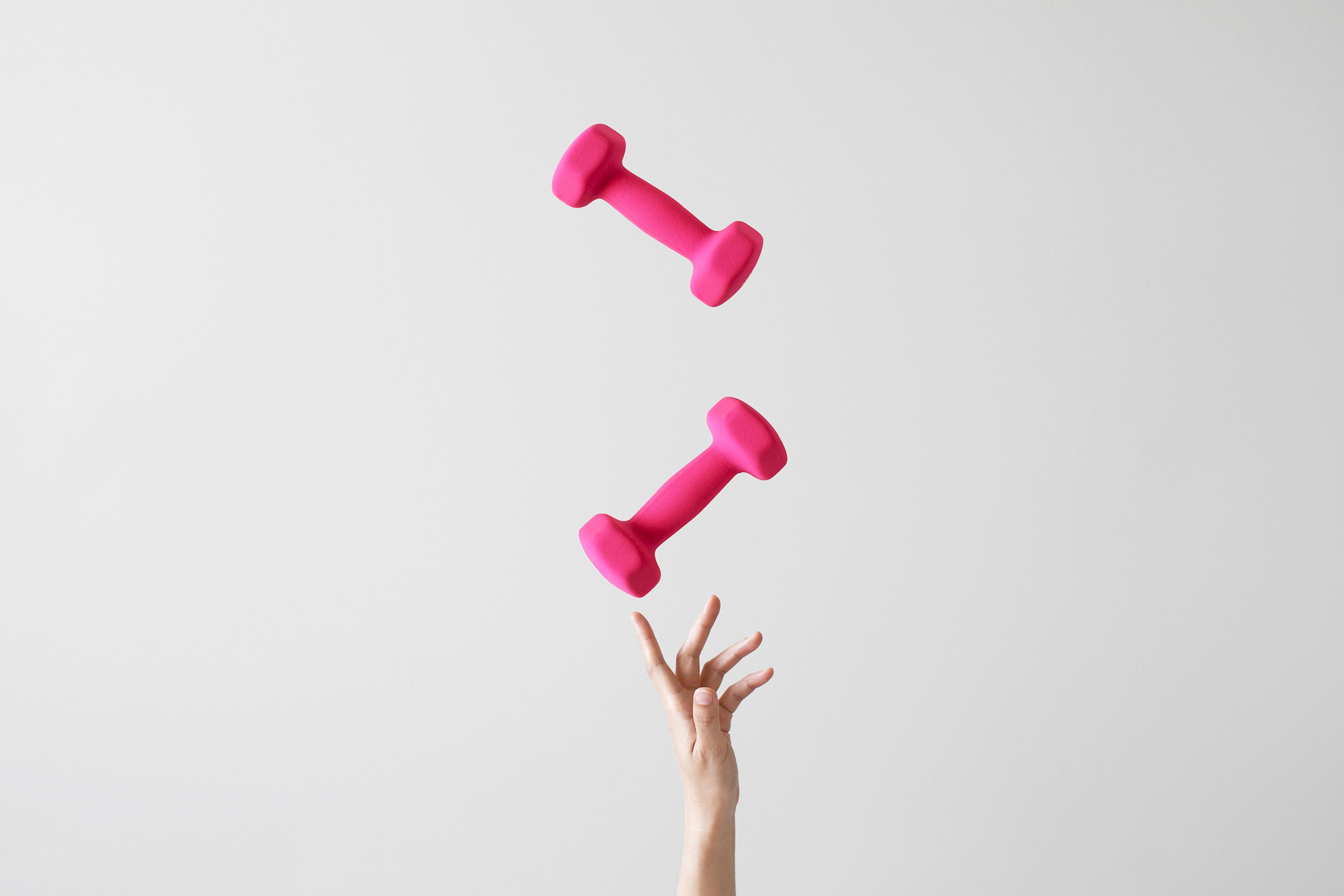 pink weights body image health fitness motto stock