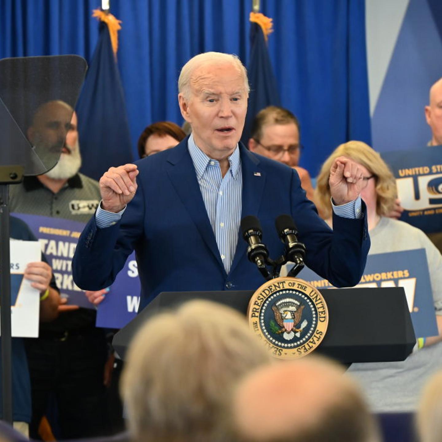 U.S. President Joe Biden speaks on proposing tariffs on Chinese steel at the United Steelworkers Headquarters in Pittsburgh, Pa., United States on April 17, 2024.