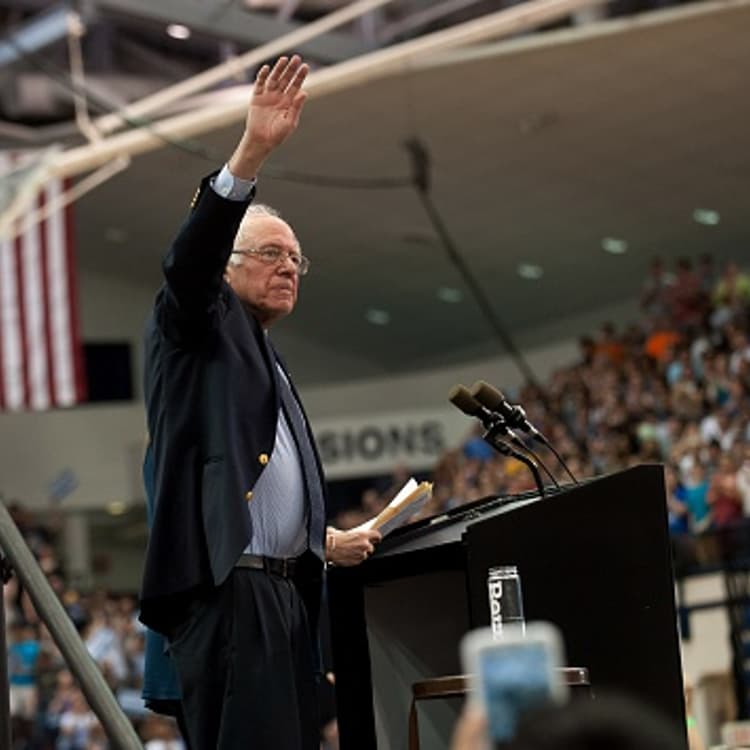 Democratic presidential candidate Bernie Sanders speaks at a rally at the Rec Hall at Penn State University on April 19, 2016 in University Park, Pennsylvania.