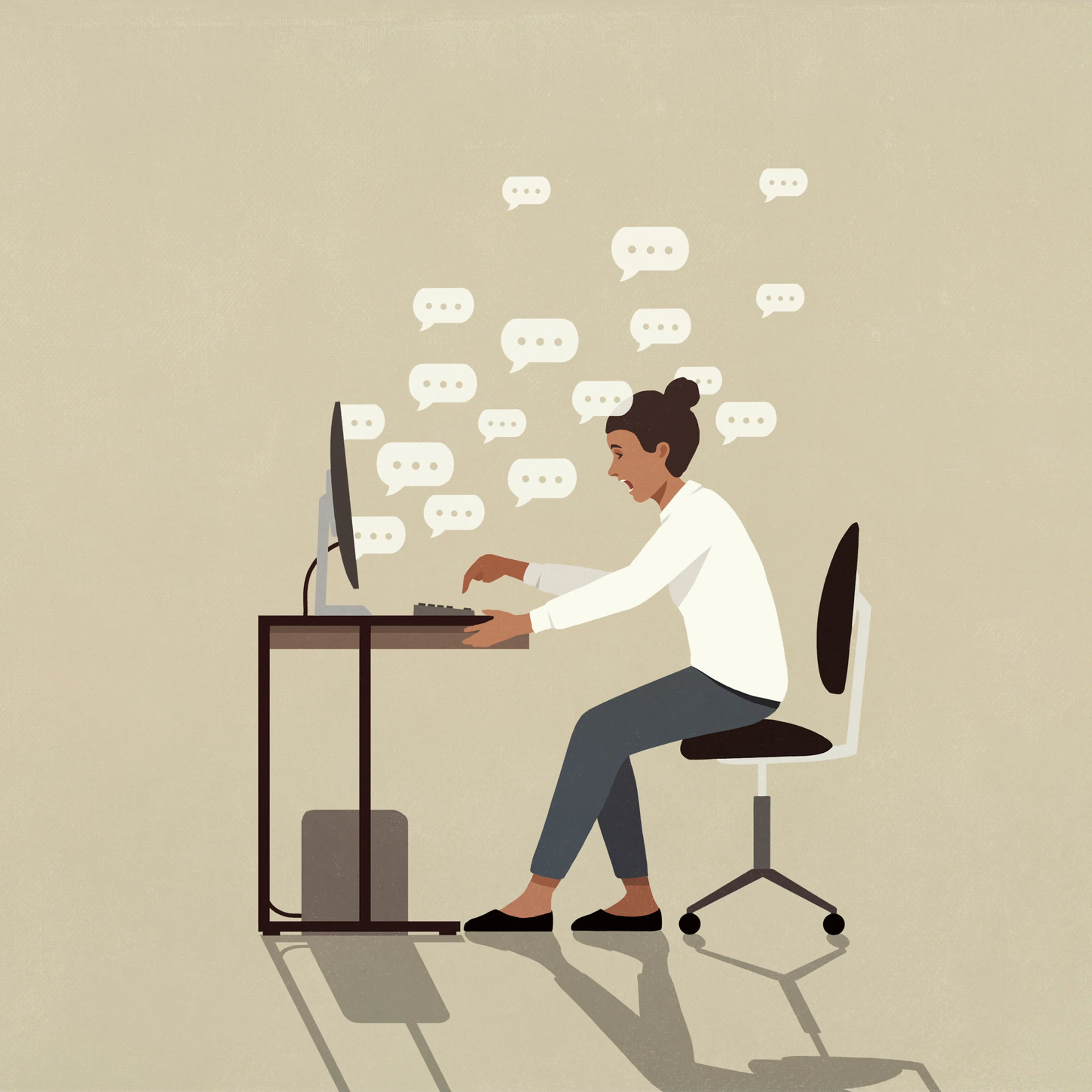An illustration of a woman working at a computer.