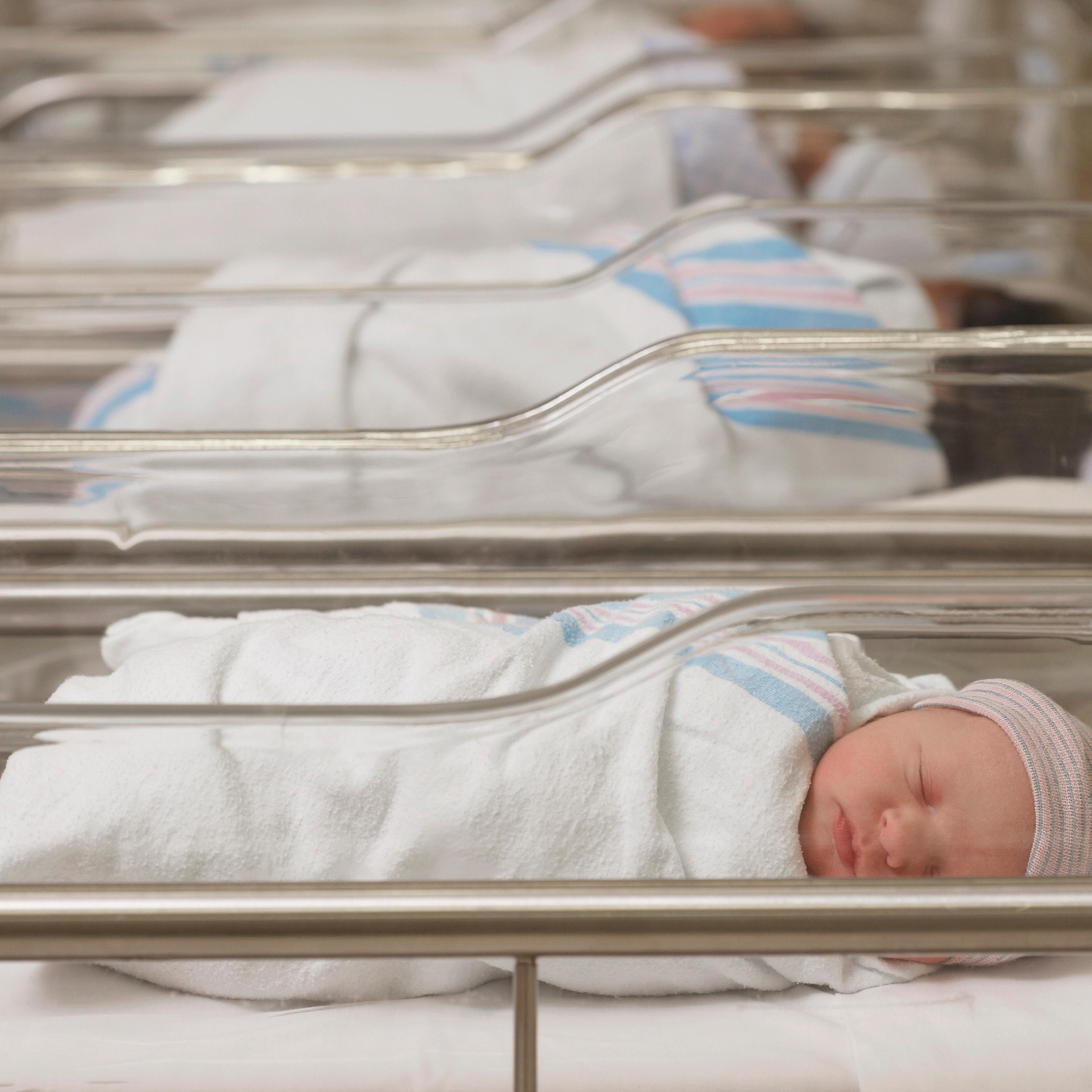 Newborn babies sleeping in hospital nursery