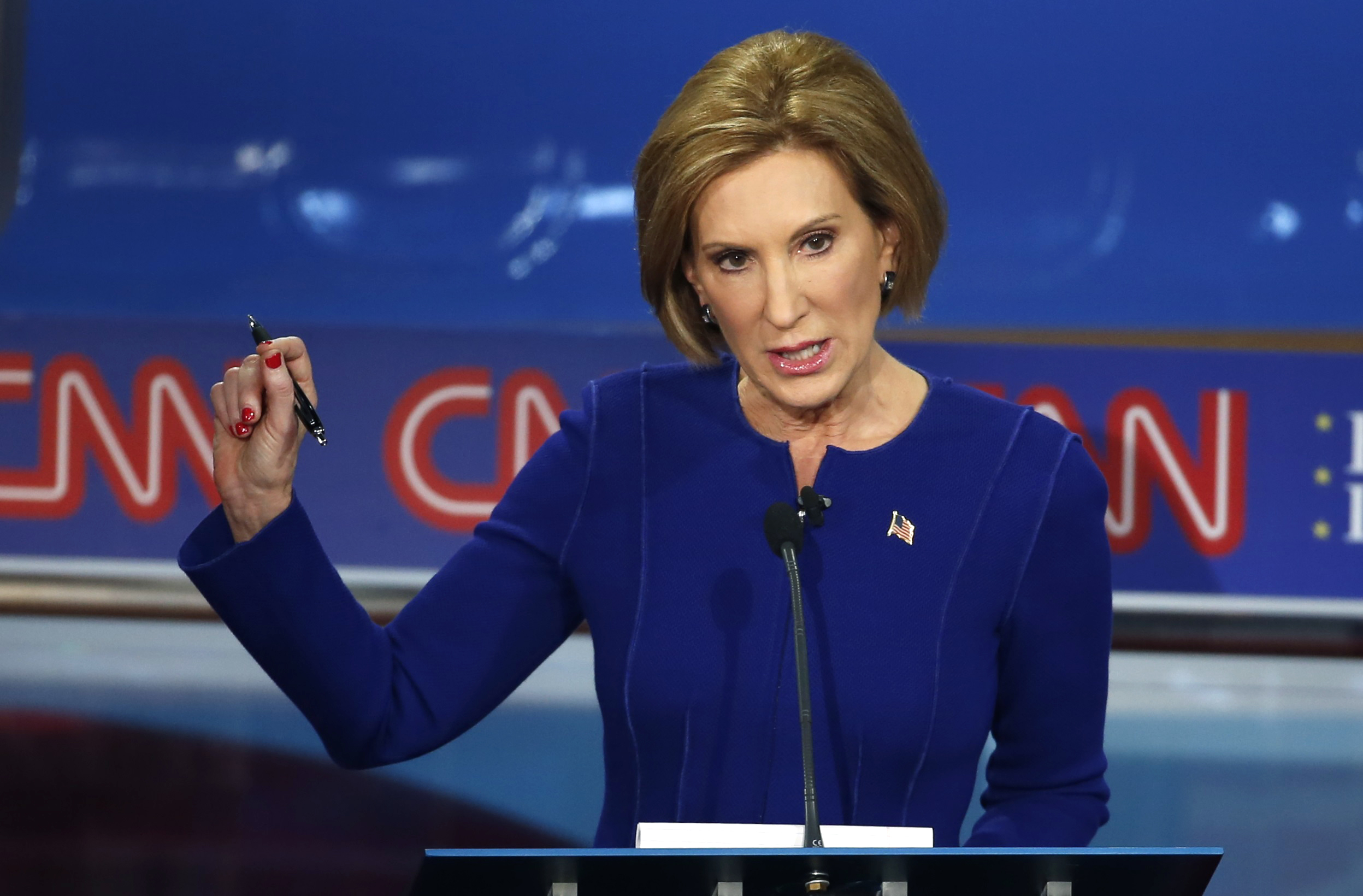 Republican presidential candidate and former Hewlett Packard CEO Carly Fiorina speaks during the second official Republican presidential candidates debate of the 2016 U.S. presidential campaign at the Ronald Reagan Presidential Library in Simi Valley