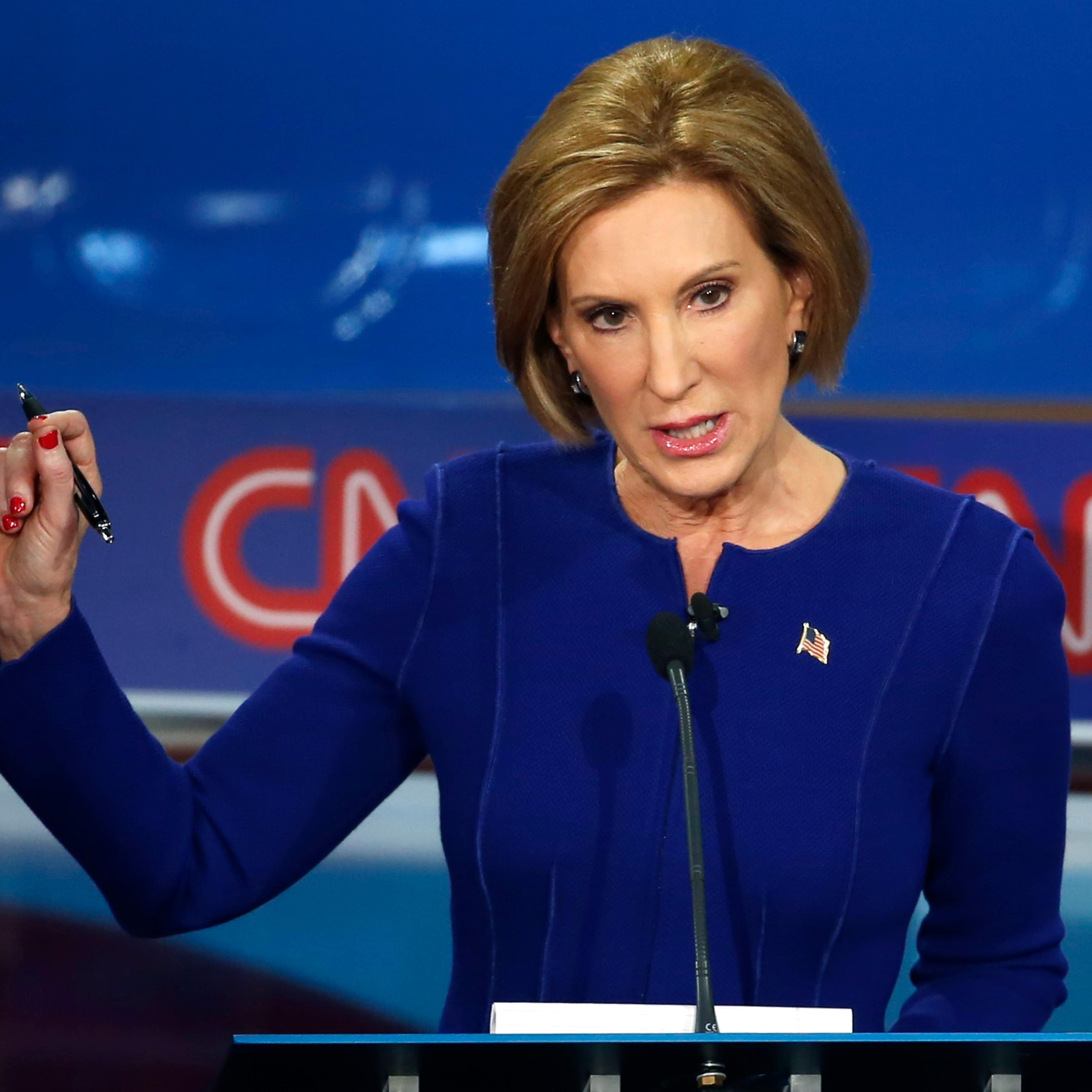 Republican presidential candidate and former Hewlett Packard CEO Carly Fiorina speaks during the second official Republican presidential candidates debate of the 2016 U.S. presidential campaign at the Ronald Reagan Presidential Library in Simi Valley