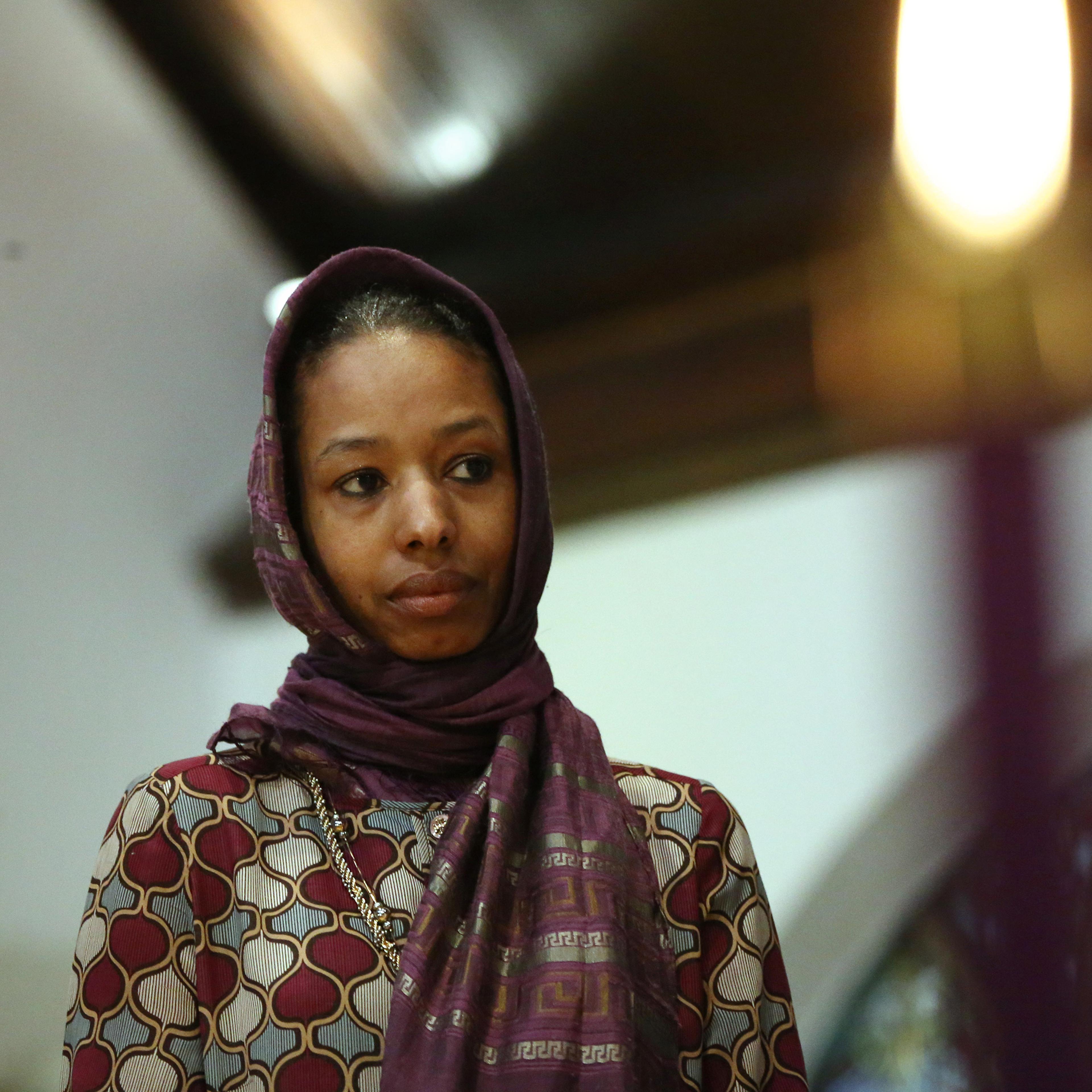 Larycia Hawkins, a Christian who is wearing a hijab over Advent in solidarity with Muslims, attends service at St. Martin Episcopal Church in Chicago on Dec. 13, 2015.