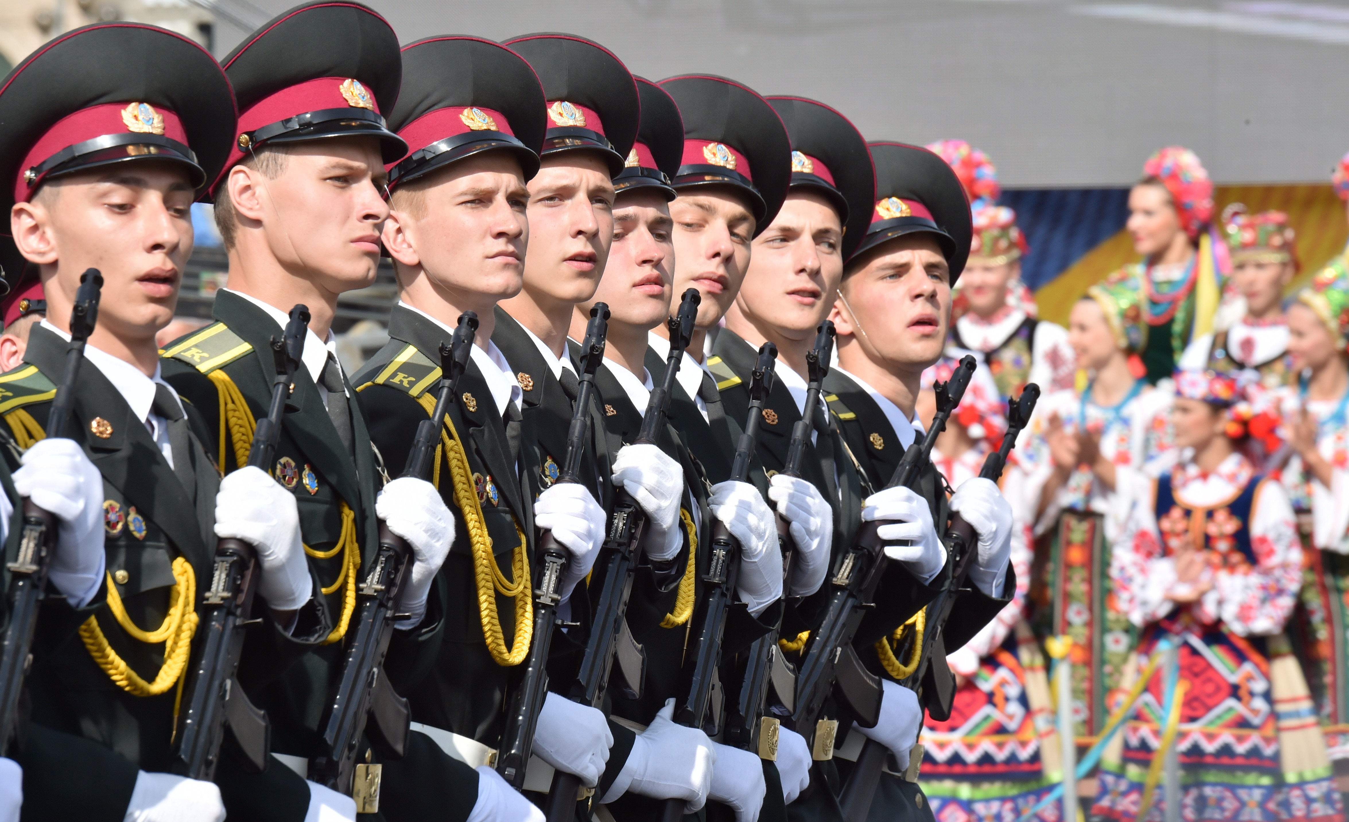 Ukrainian forces parade during a military ceremony marking the 23rd anniversary of Ukraine's independence in Kiev on Aug. 24, 2014.