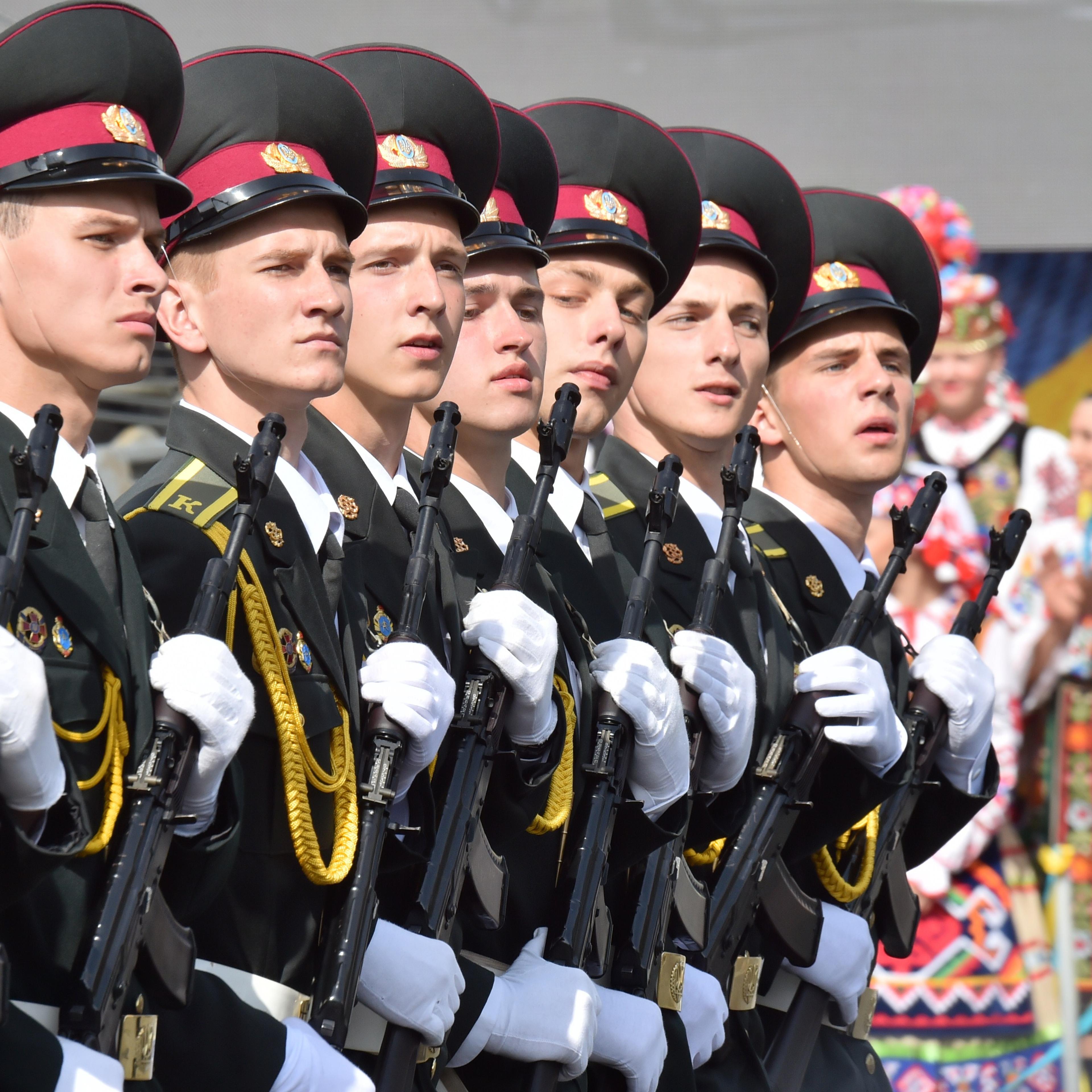 Ukrainian forces parade during a military ceremony marking the 23rd anniversary of Ukraine's independence in Kiev on Aug. 24, 2014.
