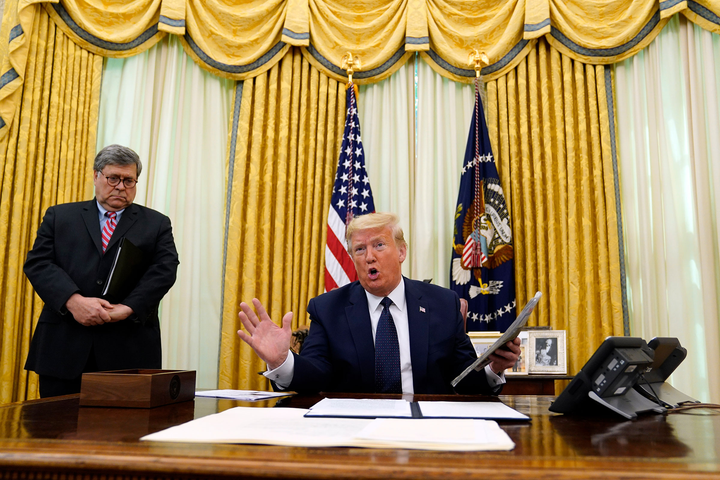 President Donald Trump speaks before signing an executive order aimed at curbing protections for social media giants, in the Oval Office