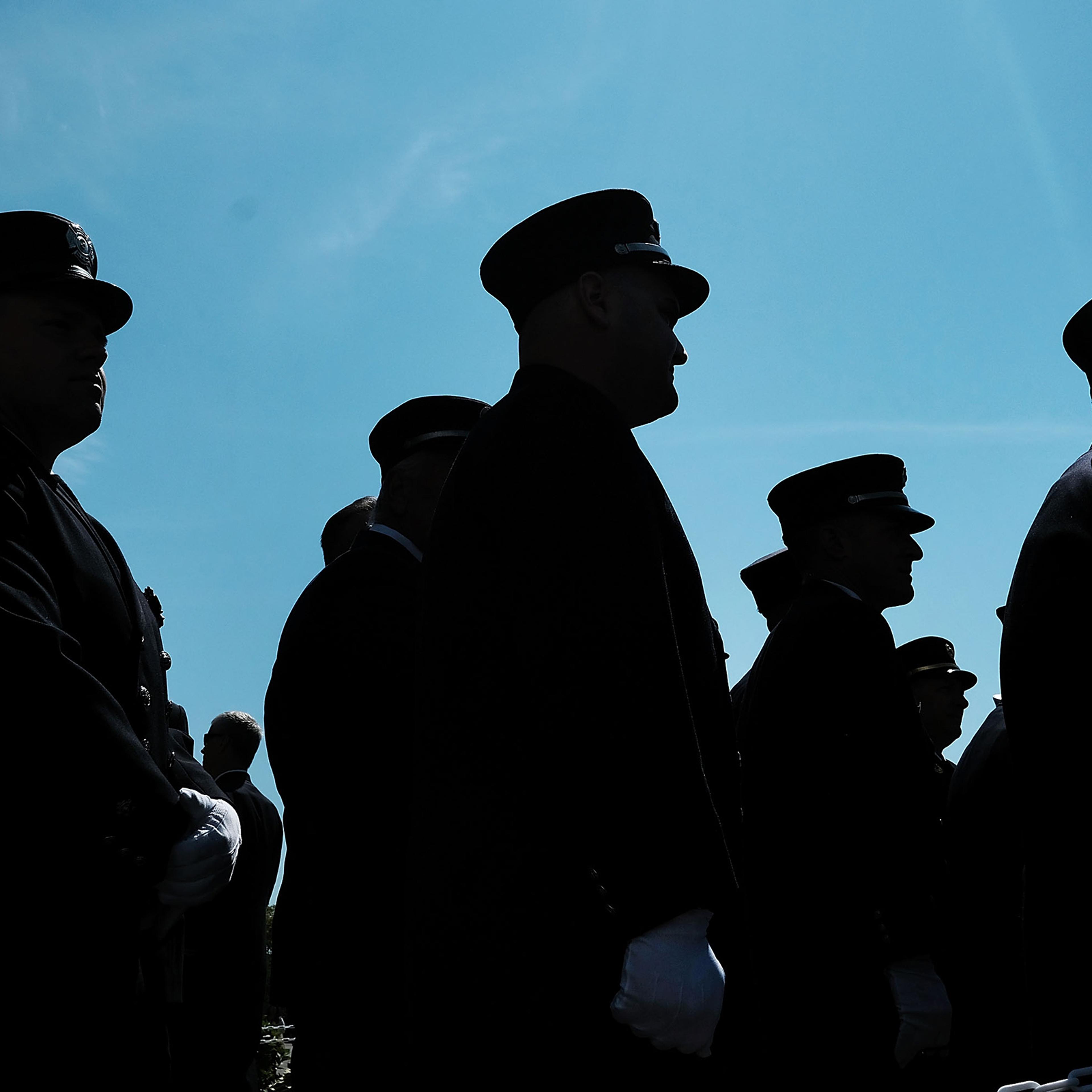 Firefighters gather for the funeral of retired FDNY firefighter Ray Pfeifer in Hicksville, N.Y., on June 2, 2017. Pfeifer, 59, fought a years-long battle with cancer attributed to his work at Ground Zero after the 9/11 terrorist attacks.