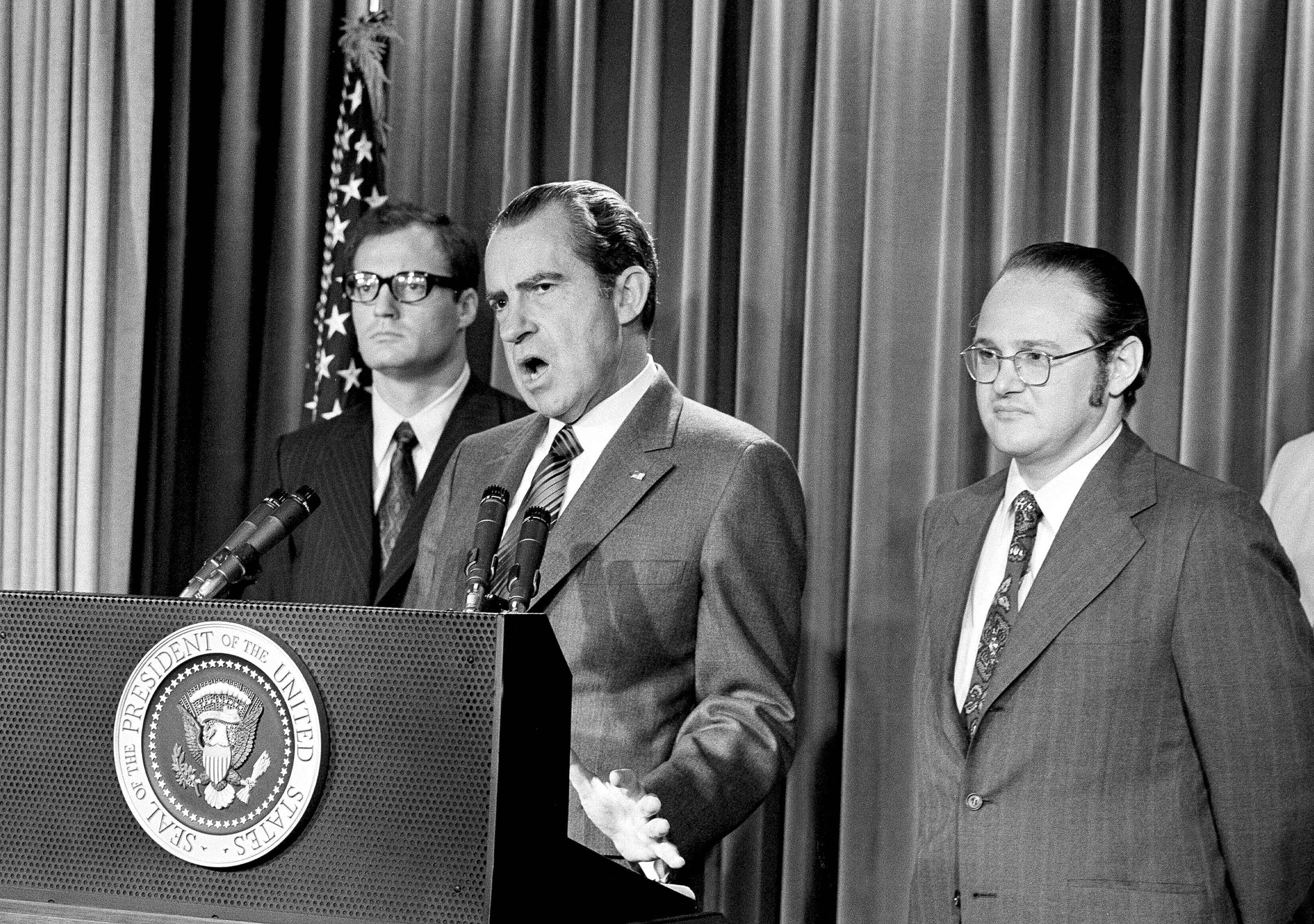 President Richard Nixon explains aspects of the special message sent to Congress asking for an extra $155 millions for a new program to combat the use of drugs, on June 17, 1971.