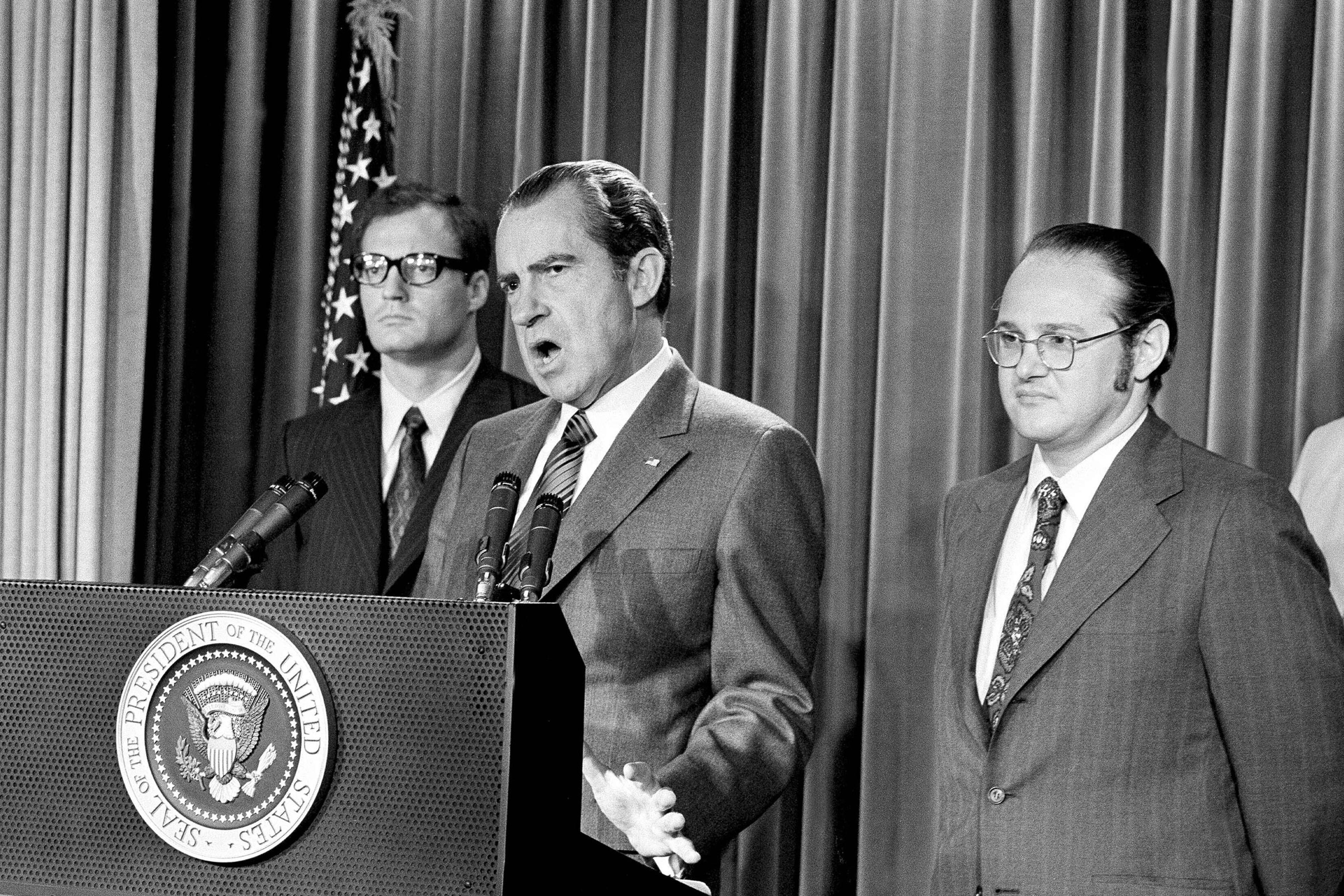 President Richard Nixon explains aspects of the special message sent to Congress asking for an extra $155 millions for a new program to combat the use of drugs, on June 17, 1971.