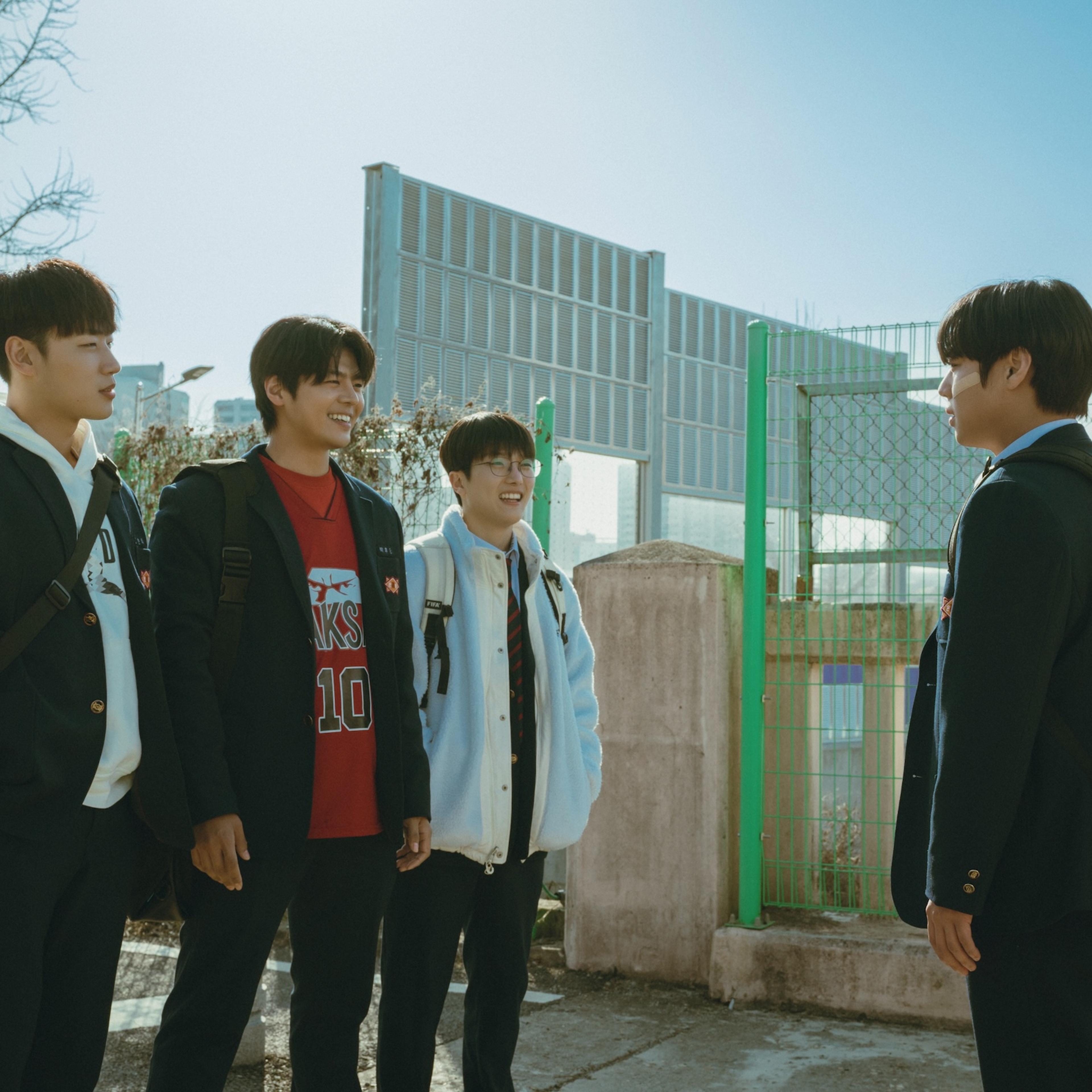 Weak Hero Class 2 (L to R) Lee Min-jae as Go Hyuntak, Ryeo Un as Park Humin, Choi Min-yeong as Seo Juntae, Park Ji-hoon as Yeon Sieun in Weak Hero Class 2 Cr. Darae Lee/Netflix © 2025