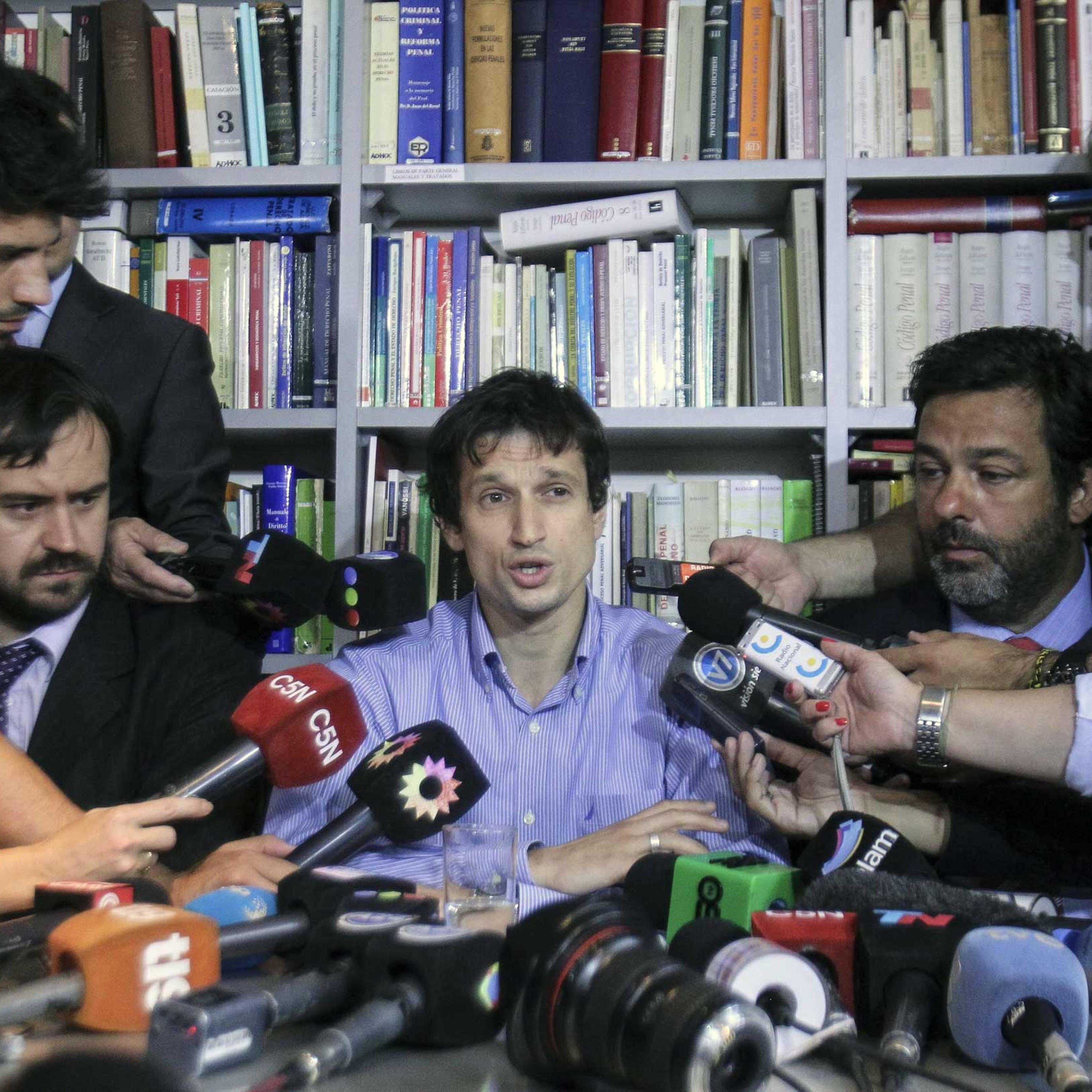Diego Lagomarsino , assistant of late prosecutor Alberto Nisman speaks during a press conference in Buenos Aires, Jan. 28, 2015.