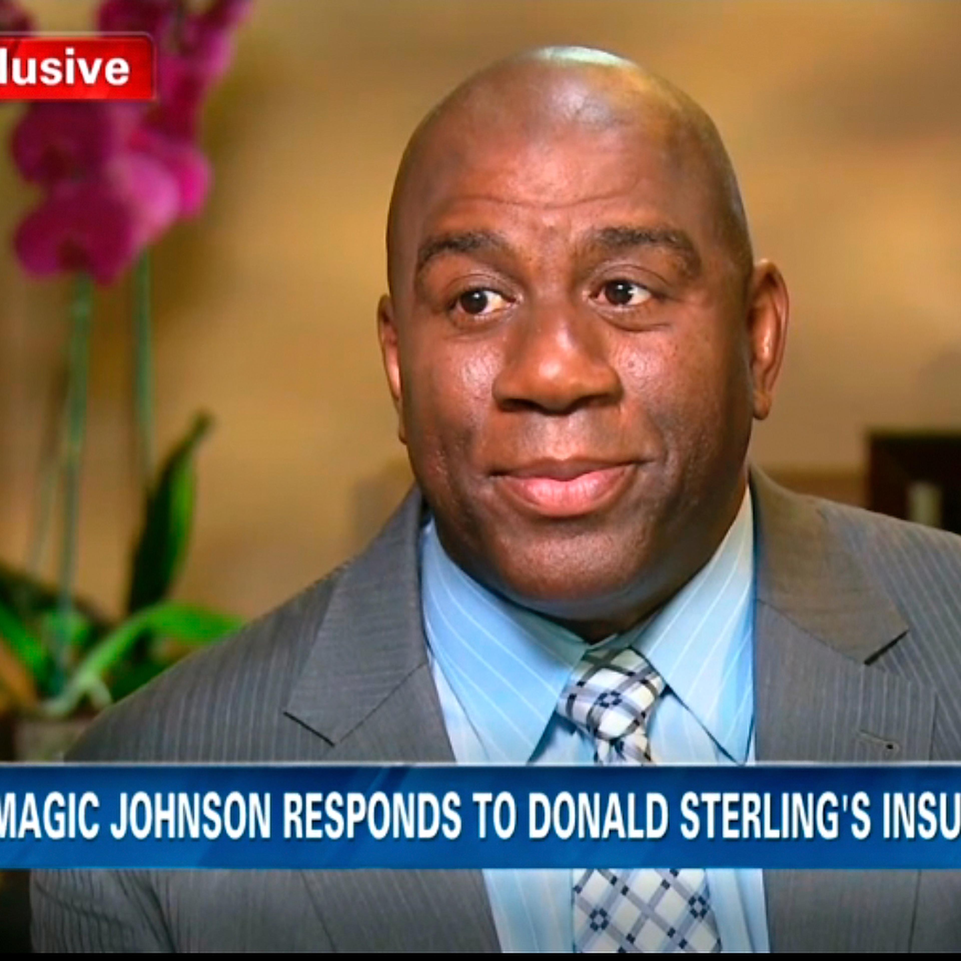 In this image taken from video provided by CNN, Magic Johnson talks with host Anderson Cooper at studios in Los Angeles in an interview broadcast on May 13, 2014.