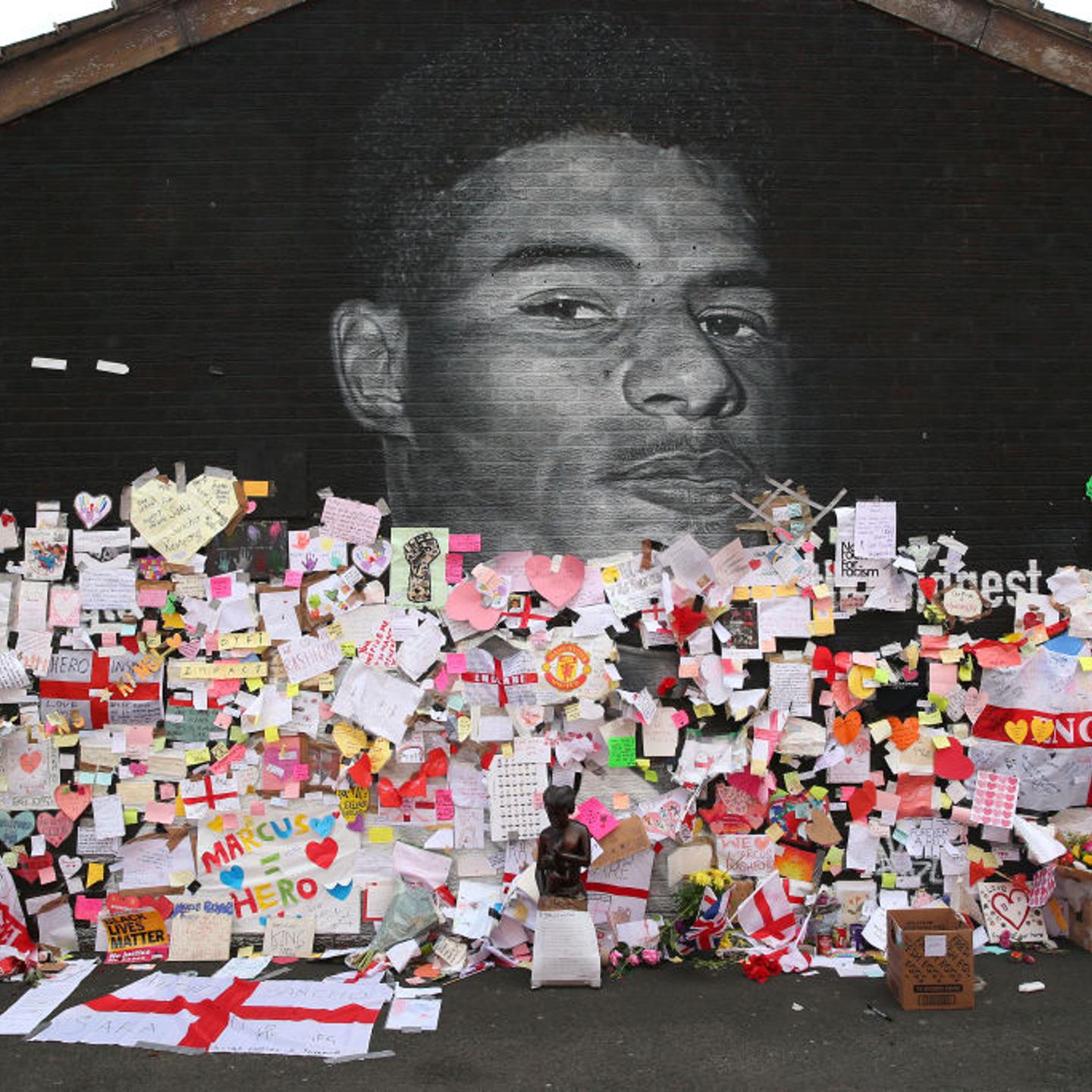 Defaced Mural Of Marcus Rashford Repaired By The Artist In Manchester