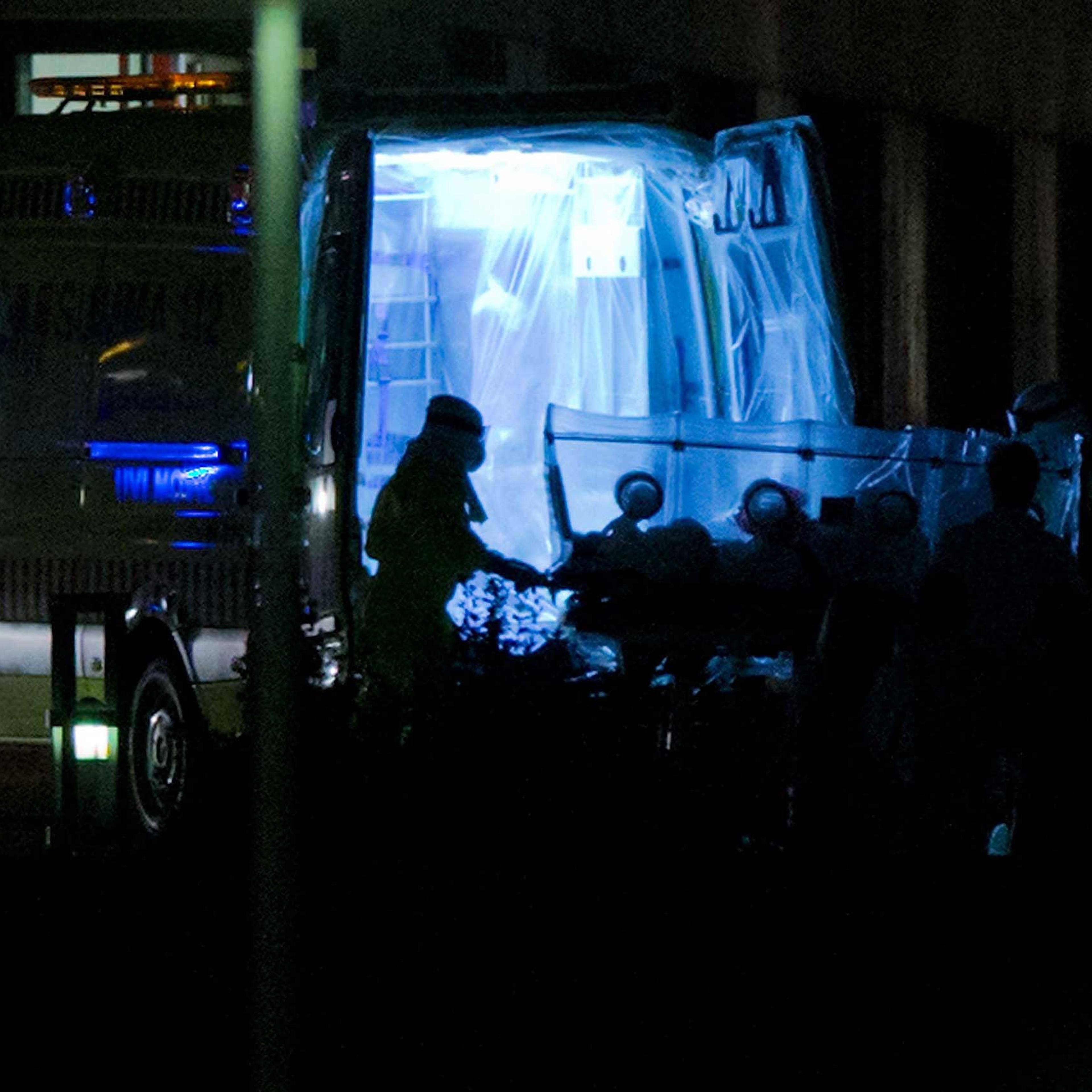 A Spanish nurse infected with Ebola is moved to Carlos III Hospital from Alcorcon Hospital on Oct. 7, 2014 in Madrid, Spain.