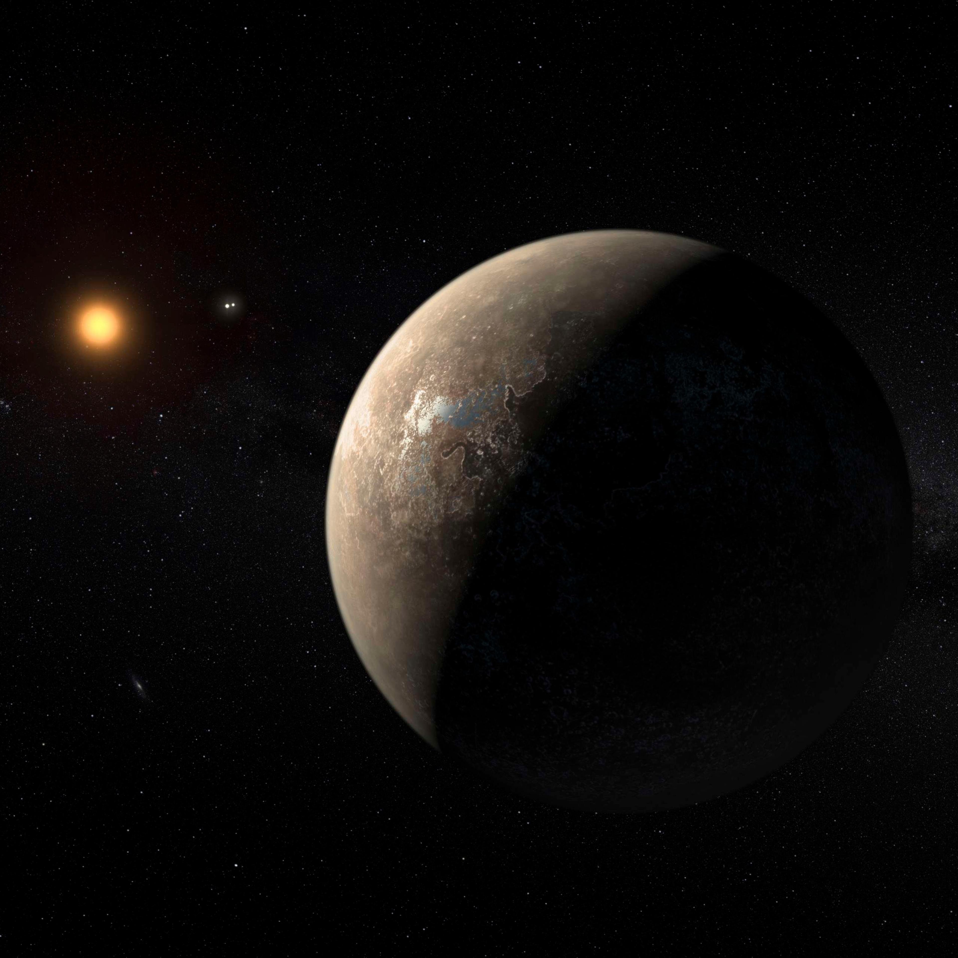 The planet Proxima b orbiting the red dwarf star Proxima Centauri, the closest star to our Solar System, is seen in an undated artist's impression