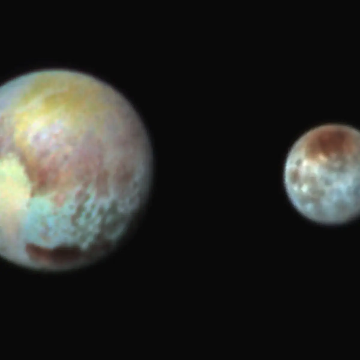 Pluto and Charon in False Color Show Compositional Diversity