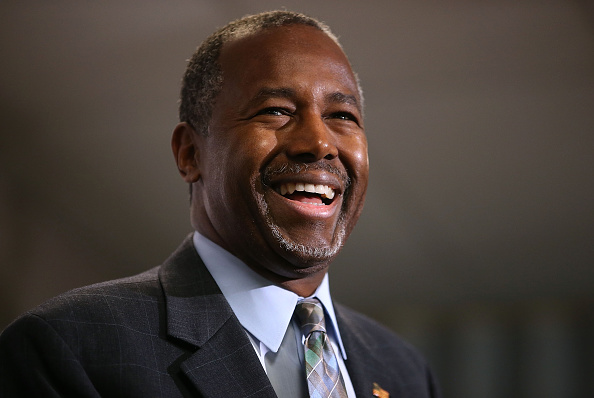 Republican presidential candidate Ben Carson speaks during a news conference before a campaign event at Colorado Christian University on October 29, 2015 in Lakewood, Colorado.