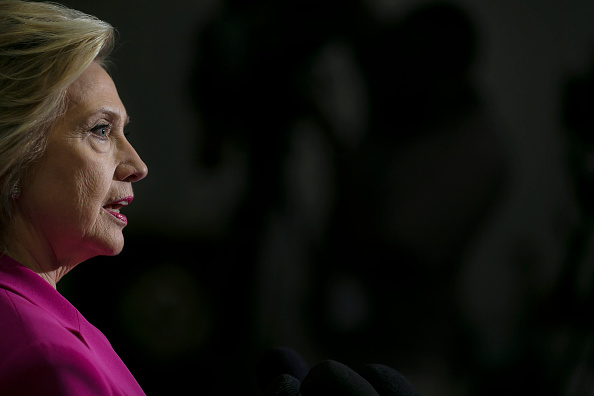 Democratic presidential candidate Hillary Clinton addresses the media in between meetings on Capitol Hill with House and Senate Democrats in Washington, Tuesday, July 14, 2015.