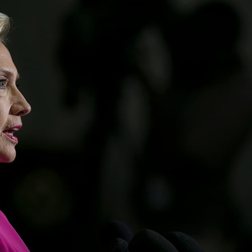 Democratic presidential candidate Hillary Clinton addresses the media in between meetings on Capitol Hill with House and Senate Democrats in Washington, Tuesday, July 14, 2015.