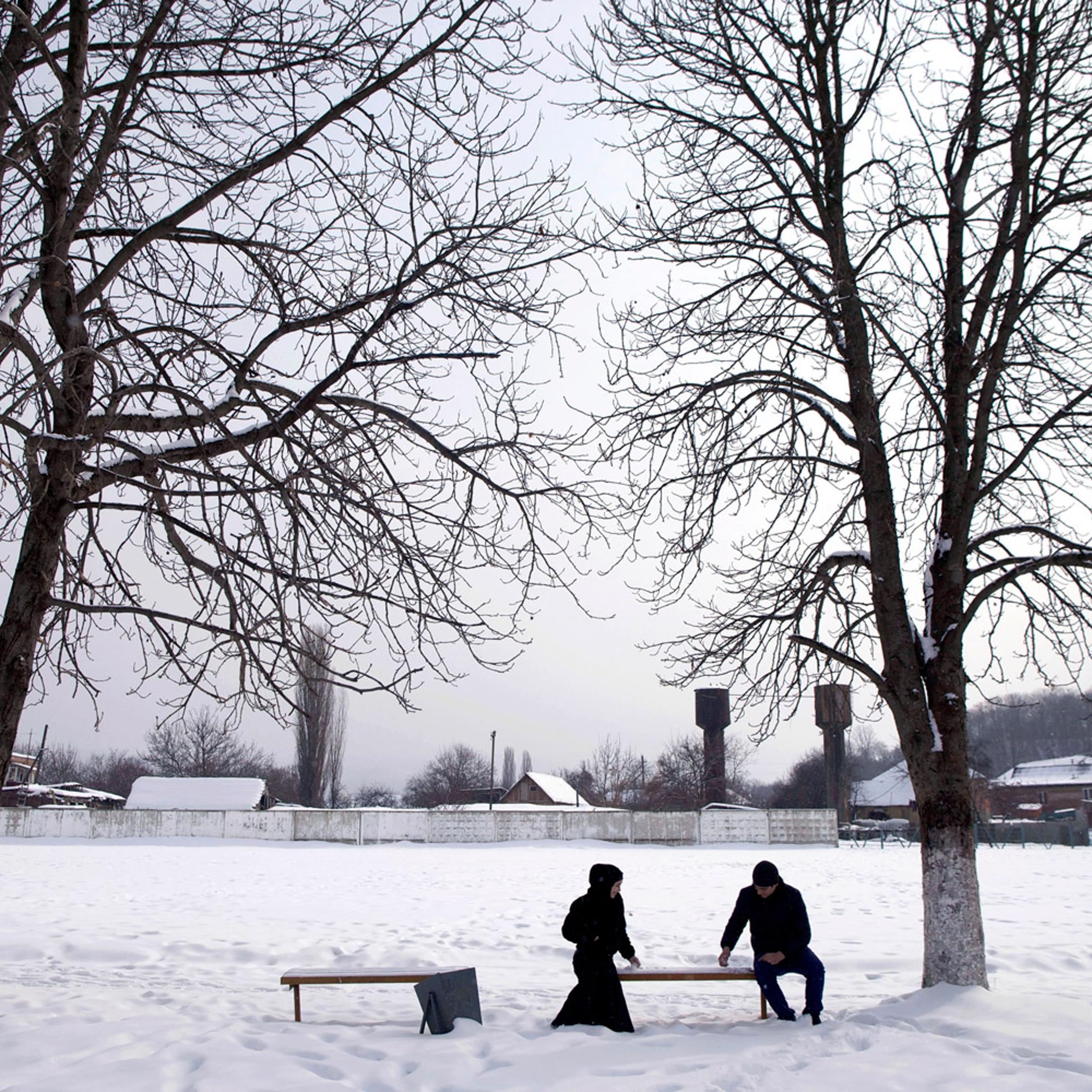 Khedi Konchieva, 15, goes on a date with her boyfriend in the village of Serzhen-Yurt. A couple on a date in Chechnya must meet in public and sit a few feet apart. Any form of intimate contact is forbidden; some young woman who have sex before marriage risk death at the hands of their family.
