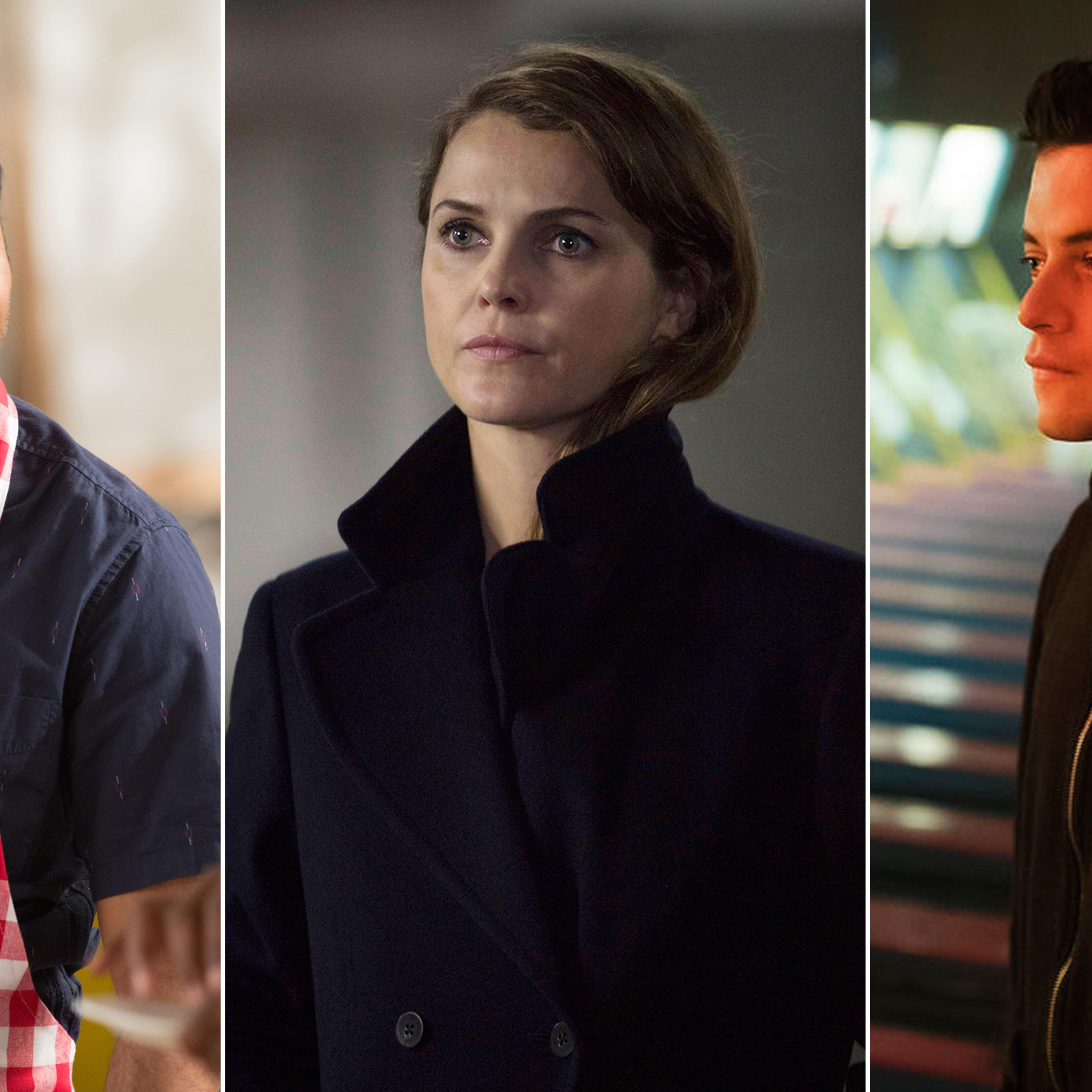 From left: Aziz Ansari in Master of None, Keri Russell in The Americans, and Rami Malek in Mr. Robot.