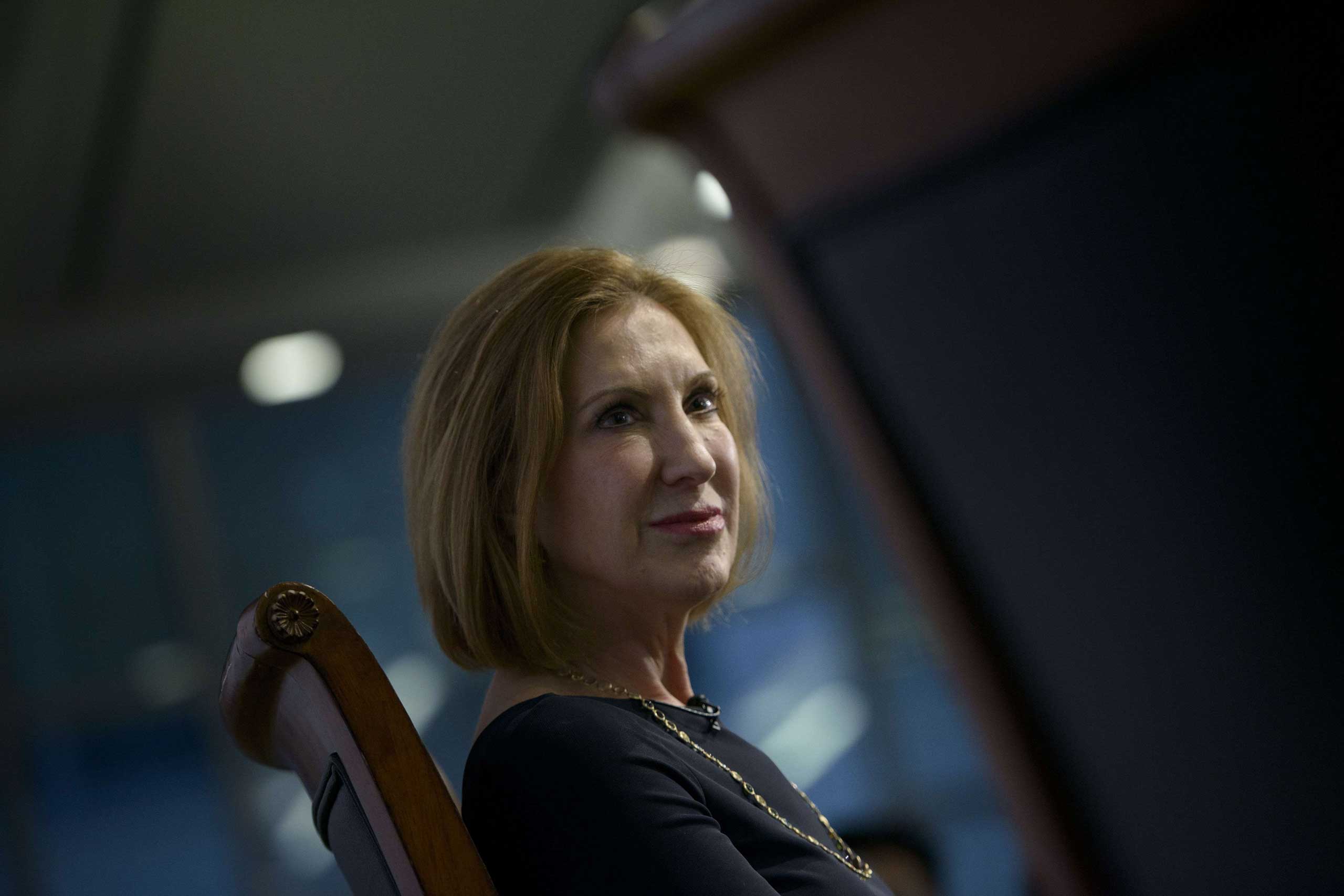 Former US business executive and potential Republican presidential candidate Carly Fiorina speaks at the Center for Strategic and International Studies (CSIS) in Washington on April 6, 2015.