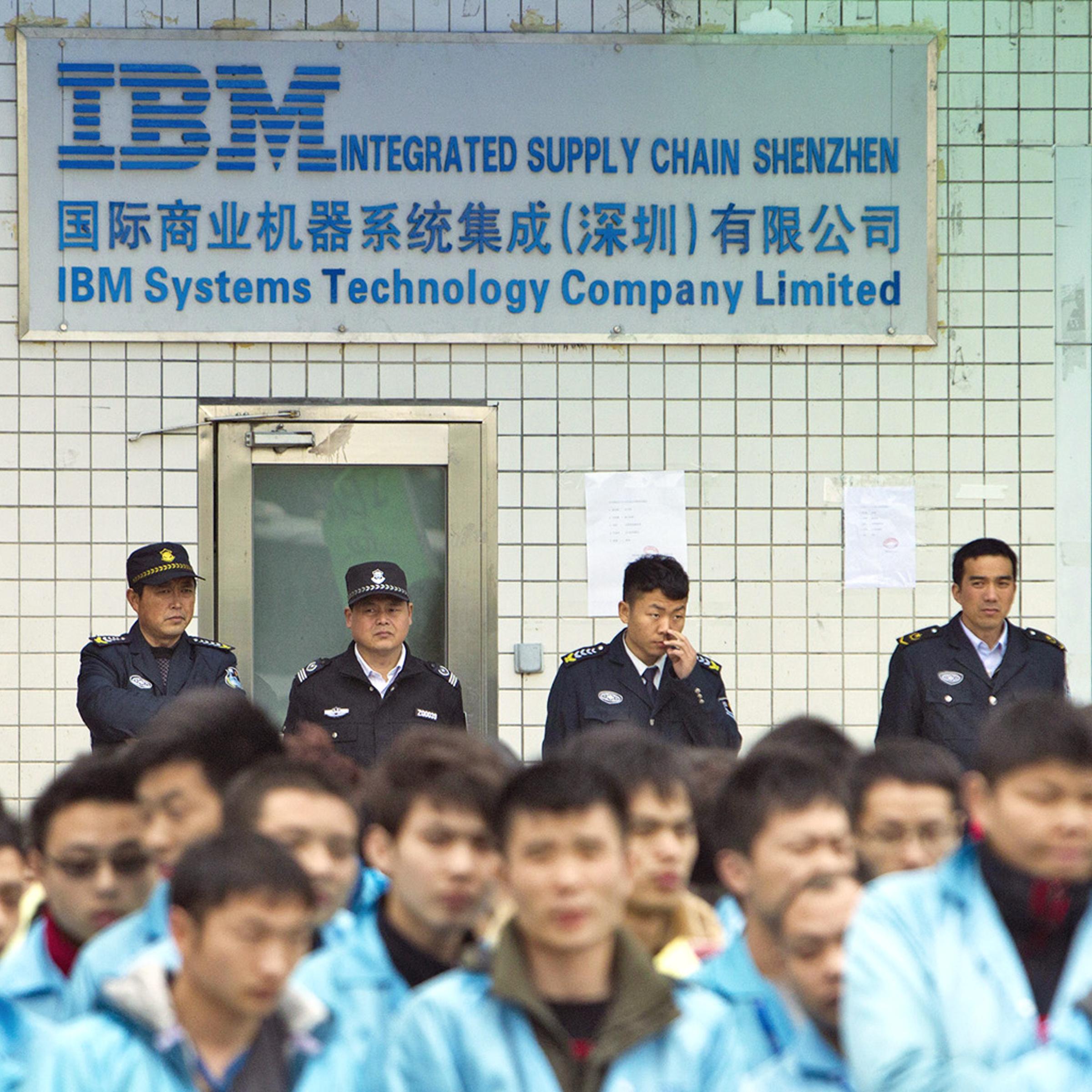 IBM workers protest at an IBM factory in Shenzhen