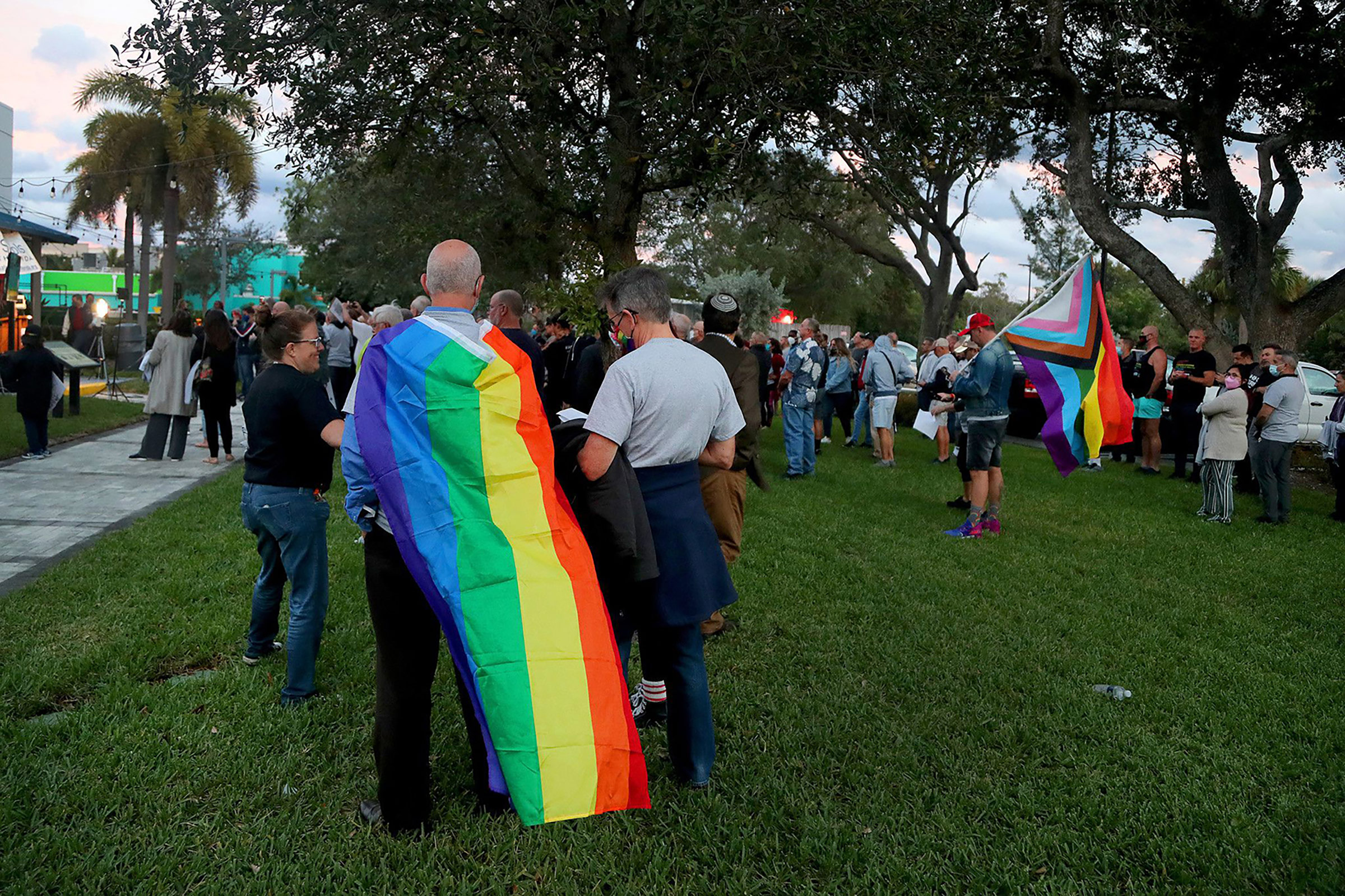 Supporters gather for a Safe Schools South Florida & Friends rally to push back against Florida's so-called "Don't Say Gay" bill (HB 1557/SB 1834) at the Pride Center in Wilton Manors, Fla. on Feb. 2, 2022.