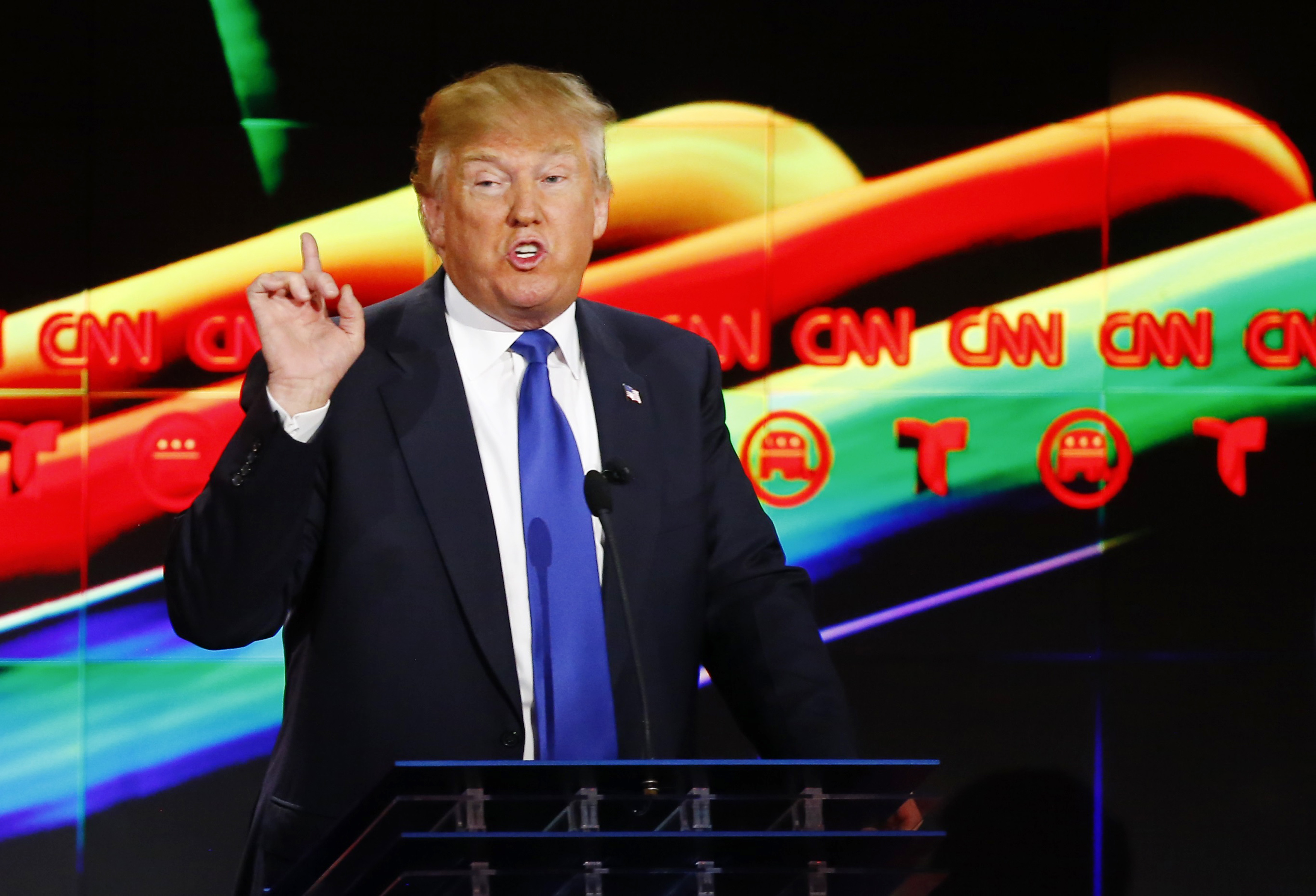 Republican U.S. presidential candidate Donald Trump speaks at the debate sponsored by CNN for the 2016 Republican U.S. presidential candidates in Houston