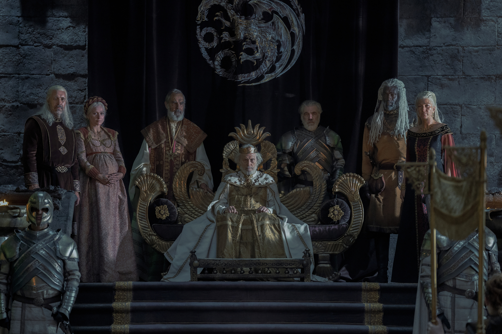 Paddy Considine, Sian Brooke, Michael Carter, Steve Toussaint, and Eve Best in House of the Dragon 
