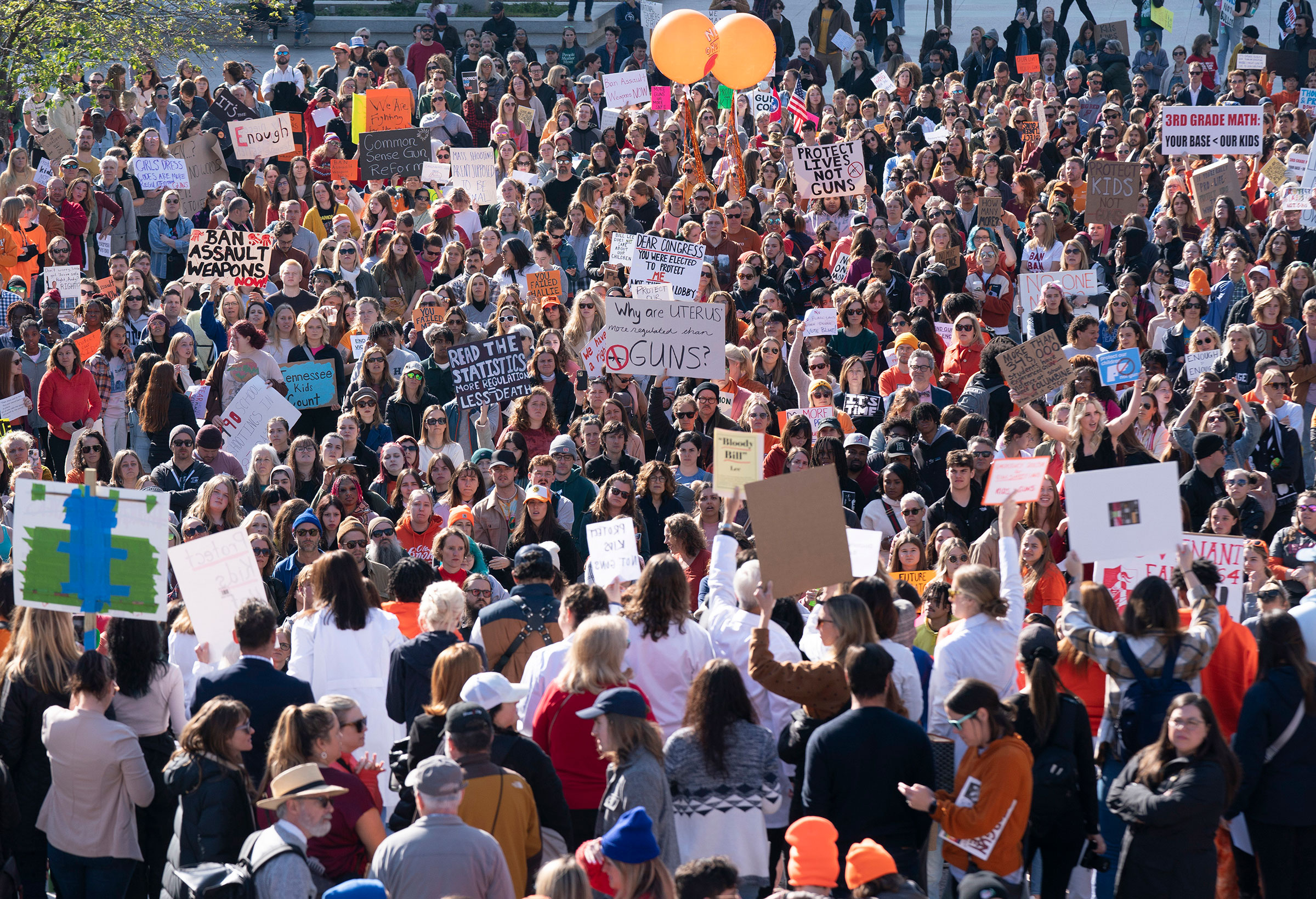 Protesters demonstrate during the Rally of Parents and Kids to End Gun Violence at the State Capitol in Nashville, Tenn., on March 30, 2023.