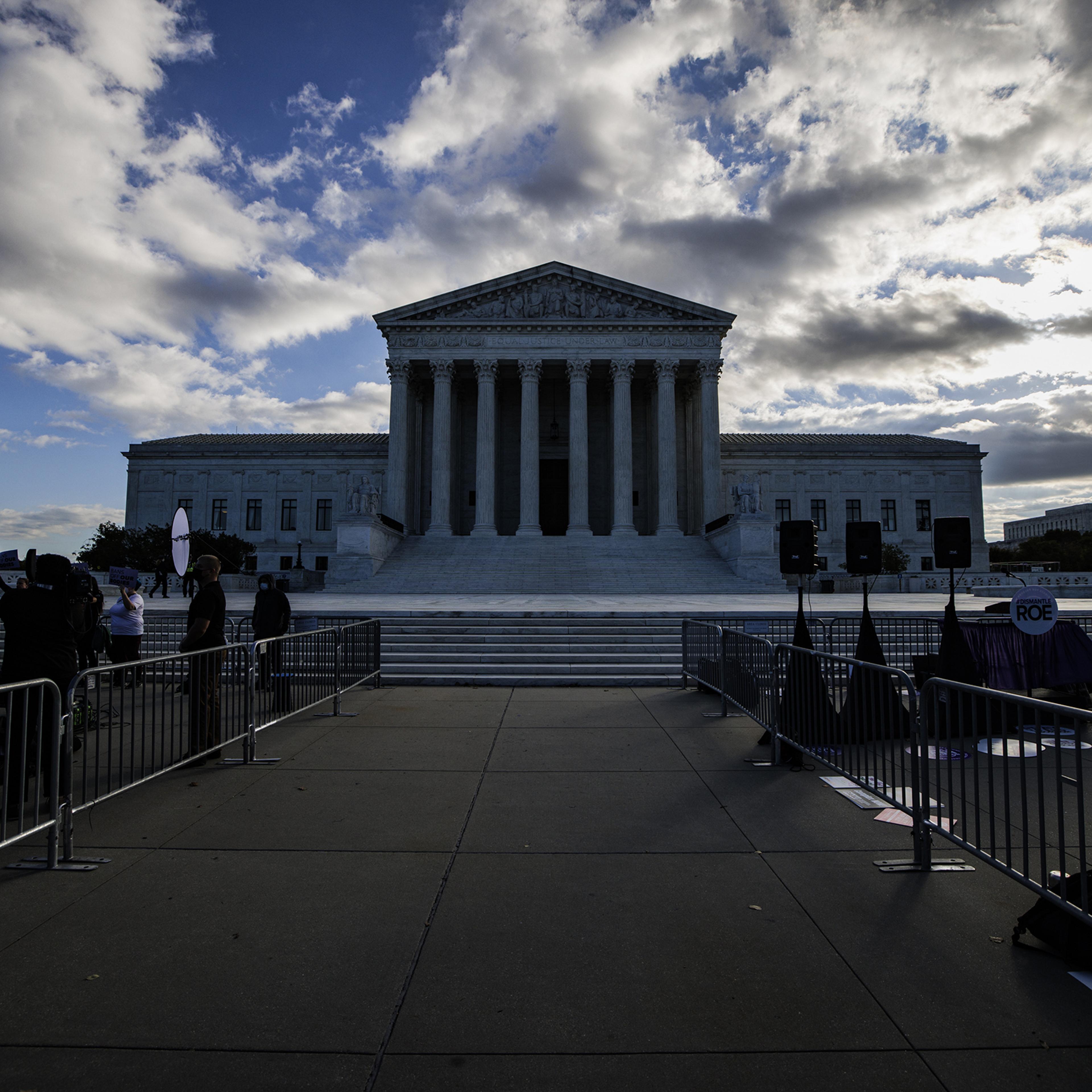 Barricades are set up to separate pro-choice and pro-life demonstrators outside of the Supreme Court in Washington, D.C., on Nov. 1, 2021.