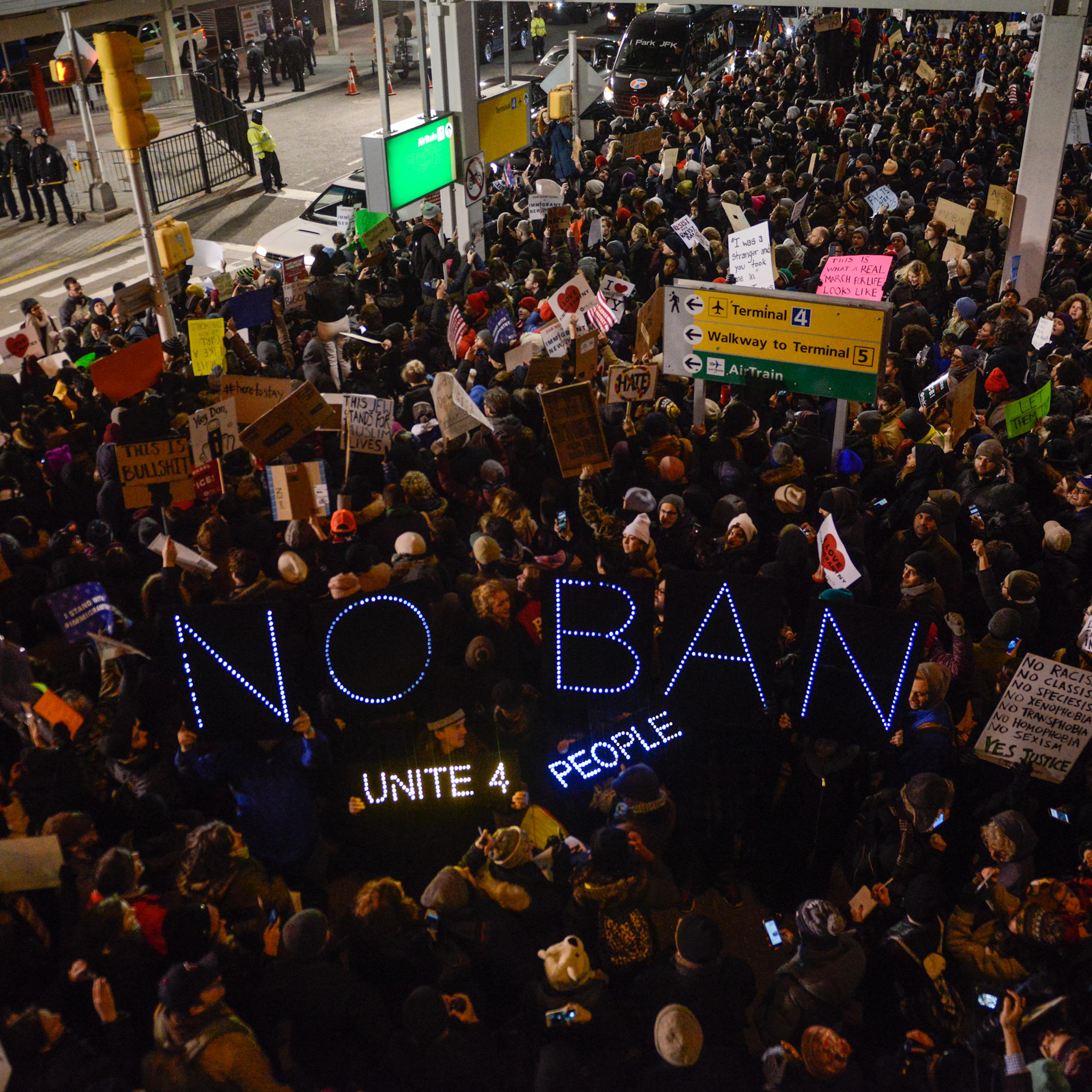 Protestors Rally At JFK Airport Against Muslim Immigration Ban