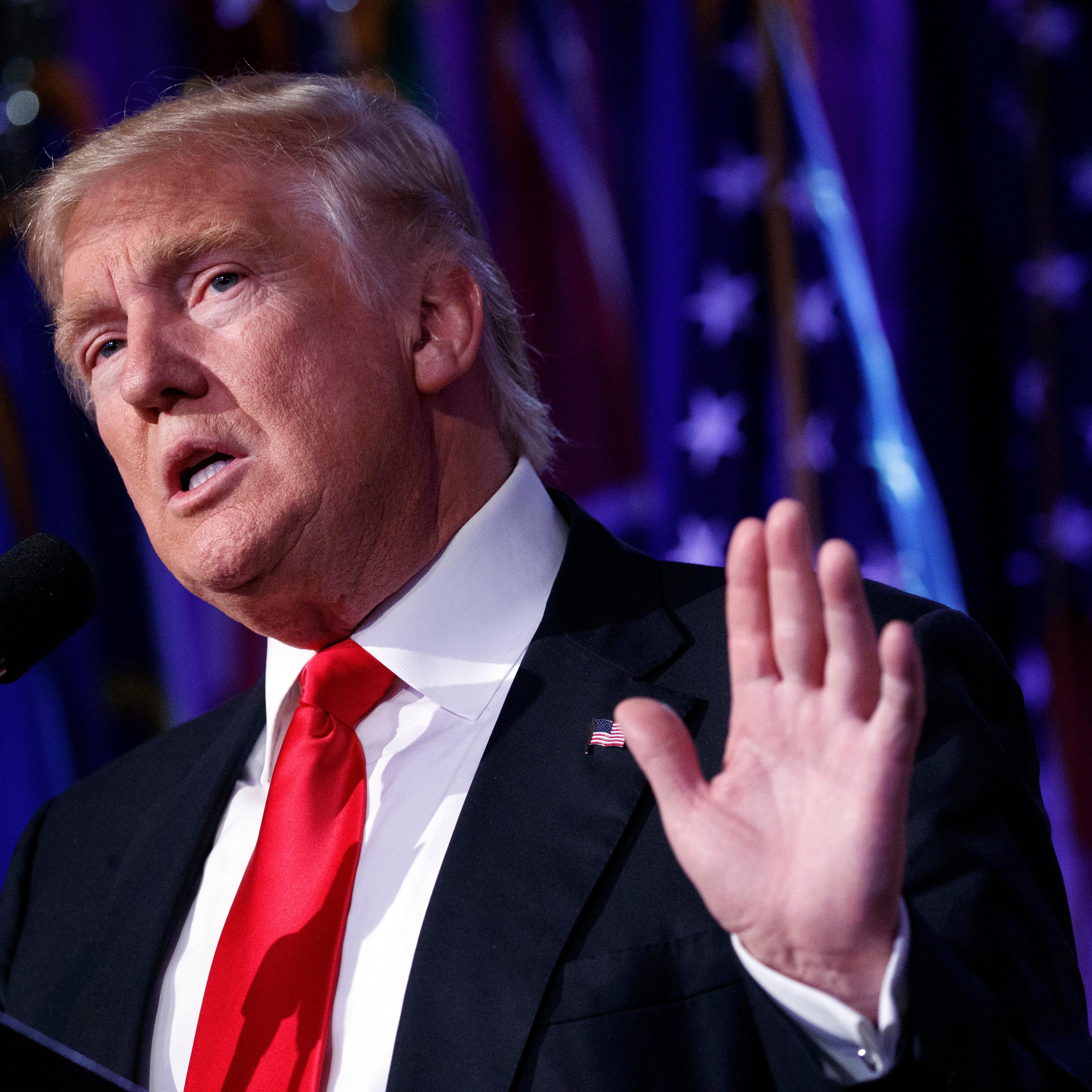 President-elect Donald Trump speaks in New York, Nov. 9, 2016.