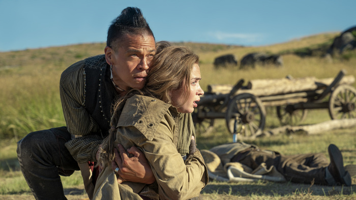 Chaske Spencer and Emily Blunt in <i>The English</i>