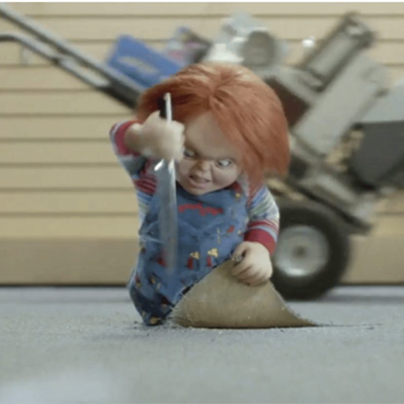 Chucky is one of many 1980's characters featured in RadioShack's Superbowl ad.