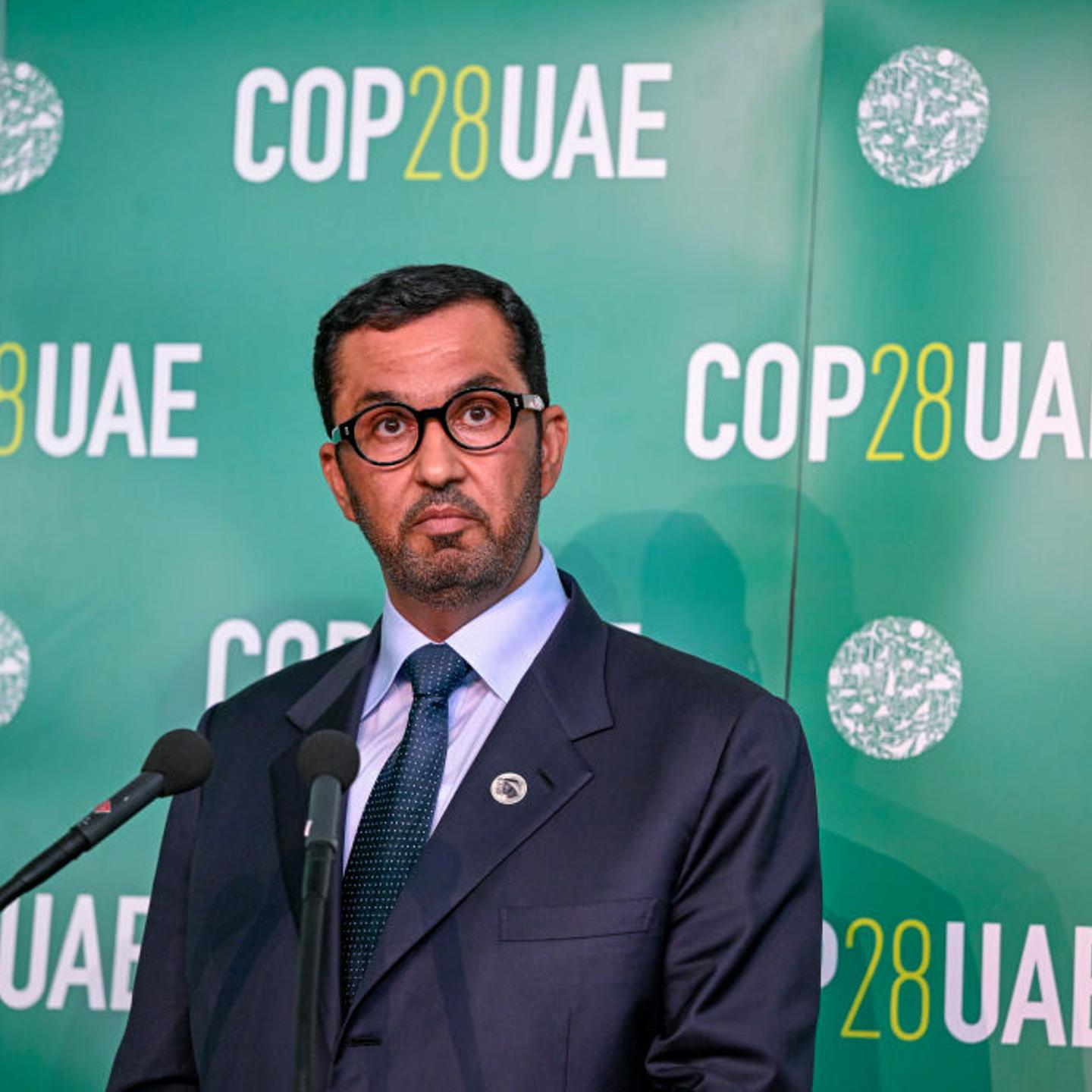 Sultan Ahmed Al Jaber, President-Designate of the UNFCCC COP28 climate conference and CEO of the Abu Dhabi National Oil Company, speaks at a side event at the UNFCCC SB58 Bonn Climate Change Conference on June 8, 2023 in Bonn, Germany.