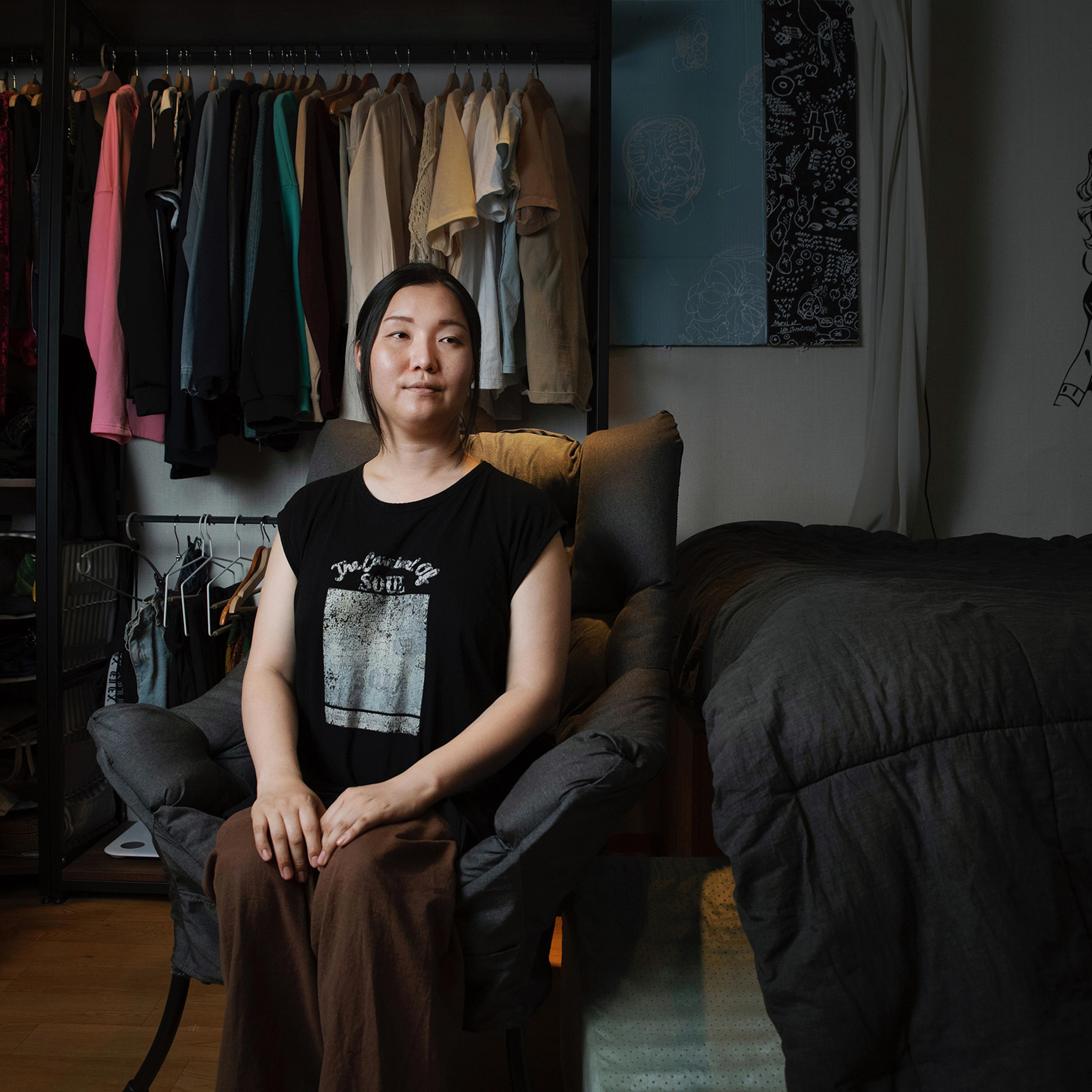 Park Edhi poses for a portrait at her home in Itaewon, Seoul, on June 21. Park moved into this apartment in January 2020, just before the COVID-19 pandemic. Transphobia was also running high. "Hatred was just pouring out. It was an incredibly difficult time," says Park. Referring to the high-profile dismissal and death of Sgt. Byun Hee-soo, as well as the case of a transgender student who faced backlash for getting acceptance to a women's university, Park says: "Even with gender confirmation surgery, not being able to go to school? Or a transwoman soldier who wanted to serve but couldn't ... What are we supposed to do?" Park says the lack of policies to protect basic rights has left her in a state of hopelessness. "I went to five funerals in two months. You know how, when you get wounded, you put medicine on it and the wound scabs over? I'm in that scab period. And this home is my safe space."