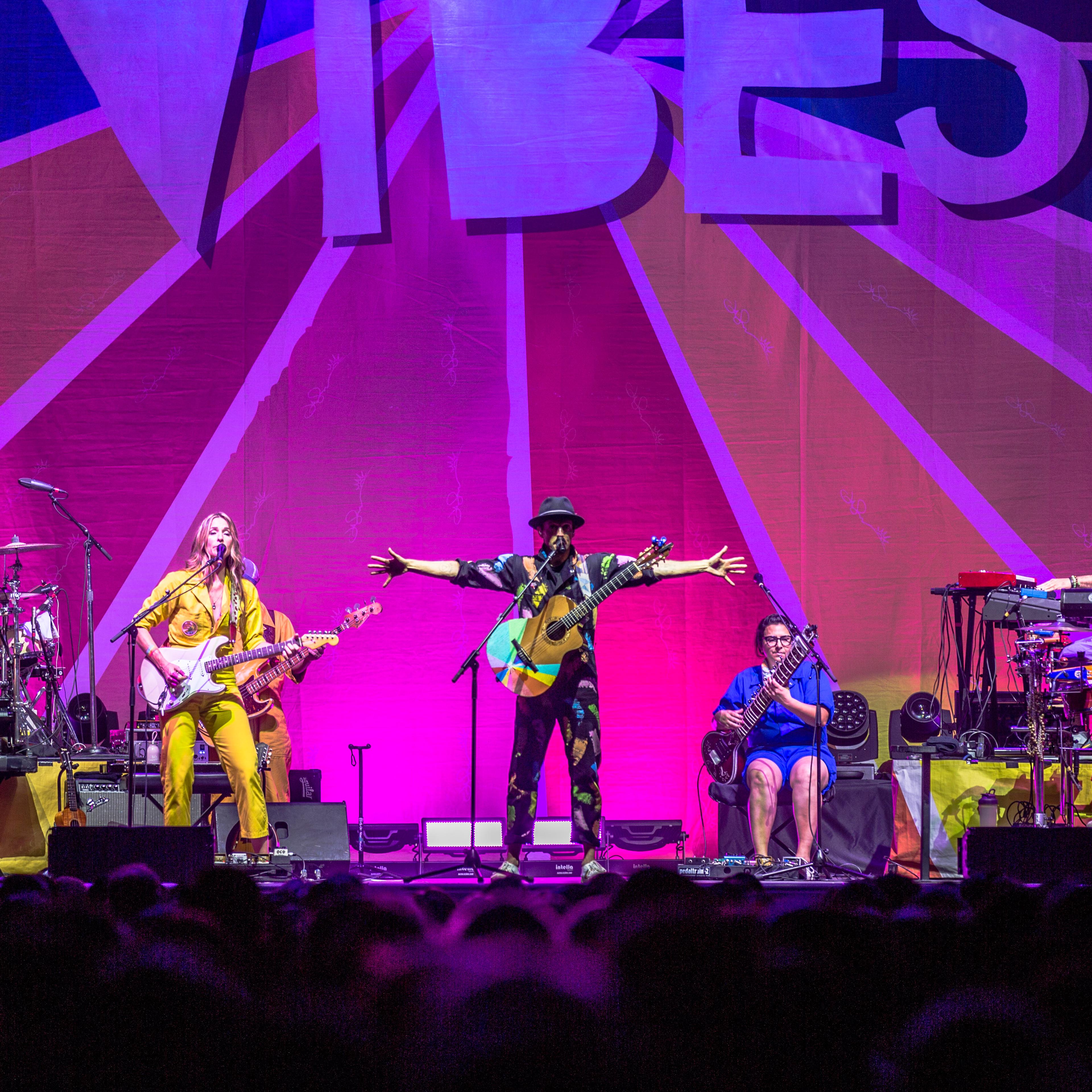 American singer-songwriter Jason Mraz performs at the 'Good Vibes' tour with his band Raining Jane in Hong Kong on May 17, 2019.