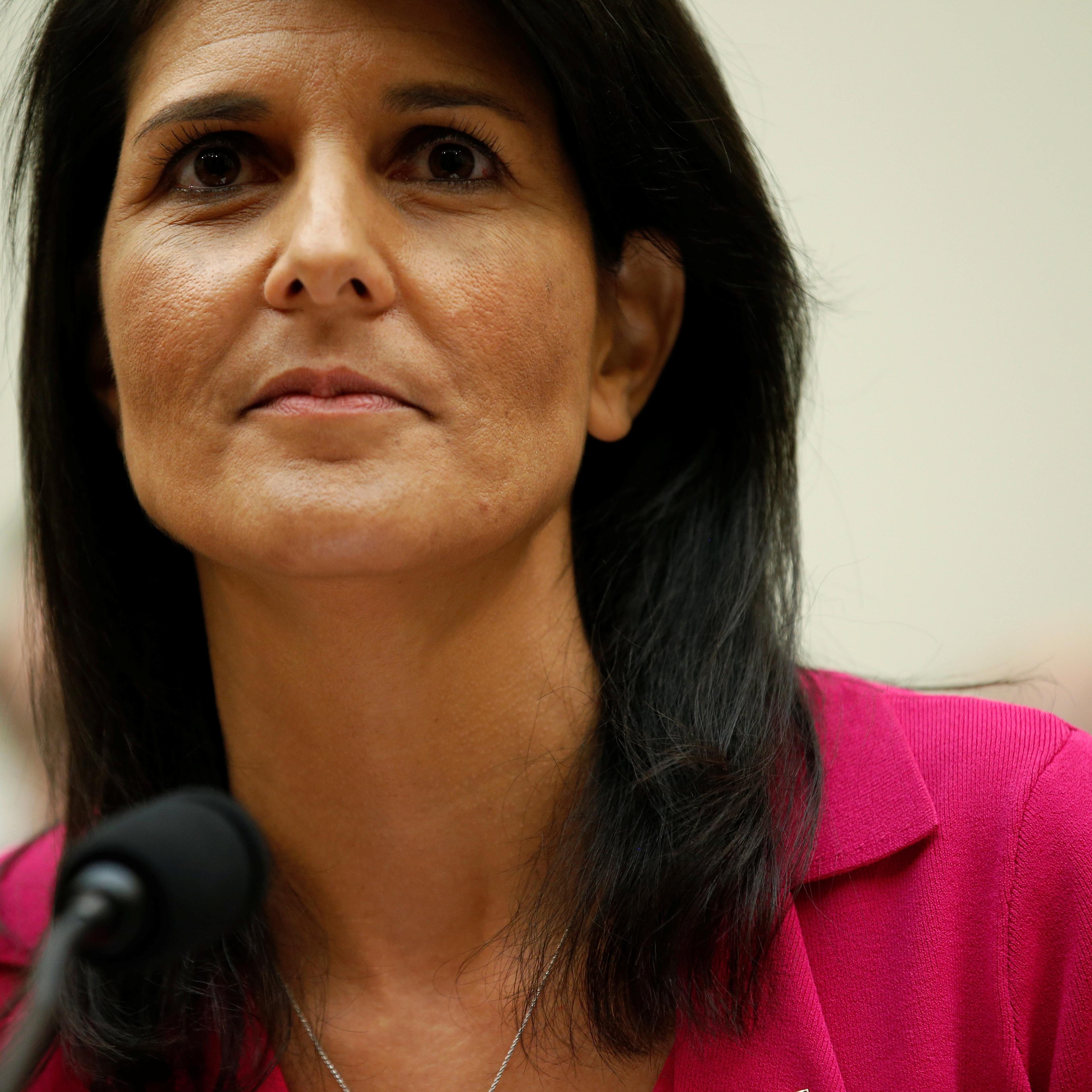 U.S. Ambassador to the United Nations Nikki Haley testifies to the House Foreign Affairs Committee in Washington